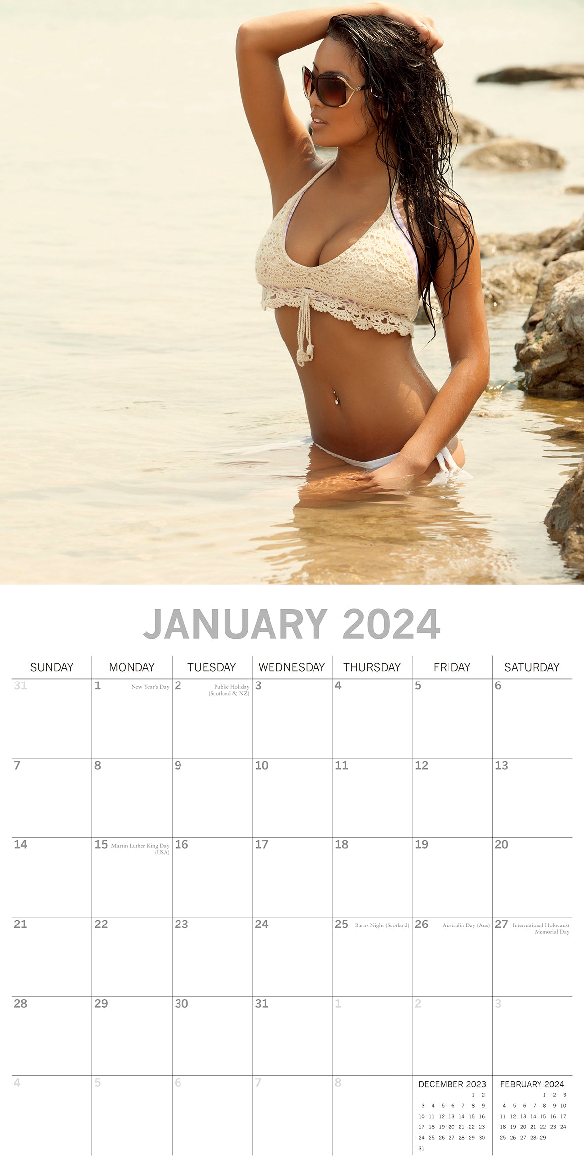 Beach Babes - 2024 Square Wall Calendar 16 Month Planner Christmas New Year Gift