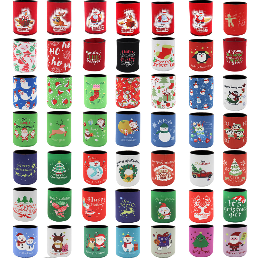 8x Christmas Stubby Stubbie Holders Beer Bottle Drink Can Cooler Santa Reindeer, H (Set of 8)