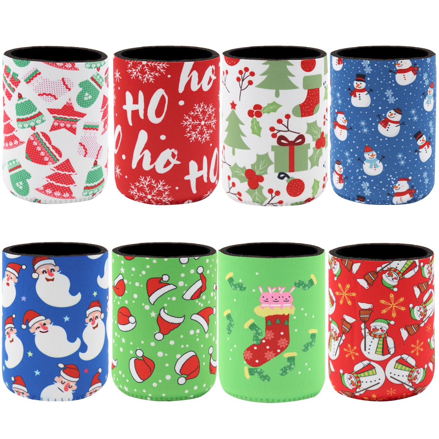 8x Christmas Stubby Stubbie Holders Beer Bottle Drink Can Cooler Santa Reindeer, G (Set of 8)