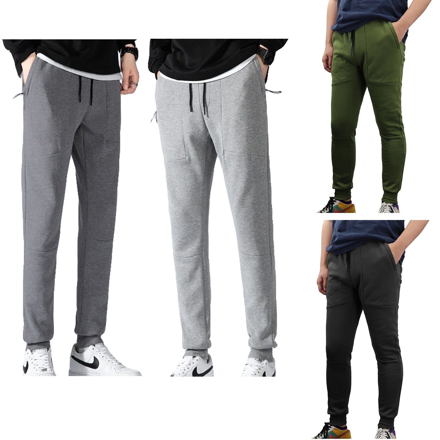 Men's Fleece Slim Trackpant Sport Joggers w Zipped Pockets Gym Casucal Trousers, Dark Grey, S