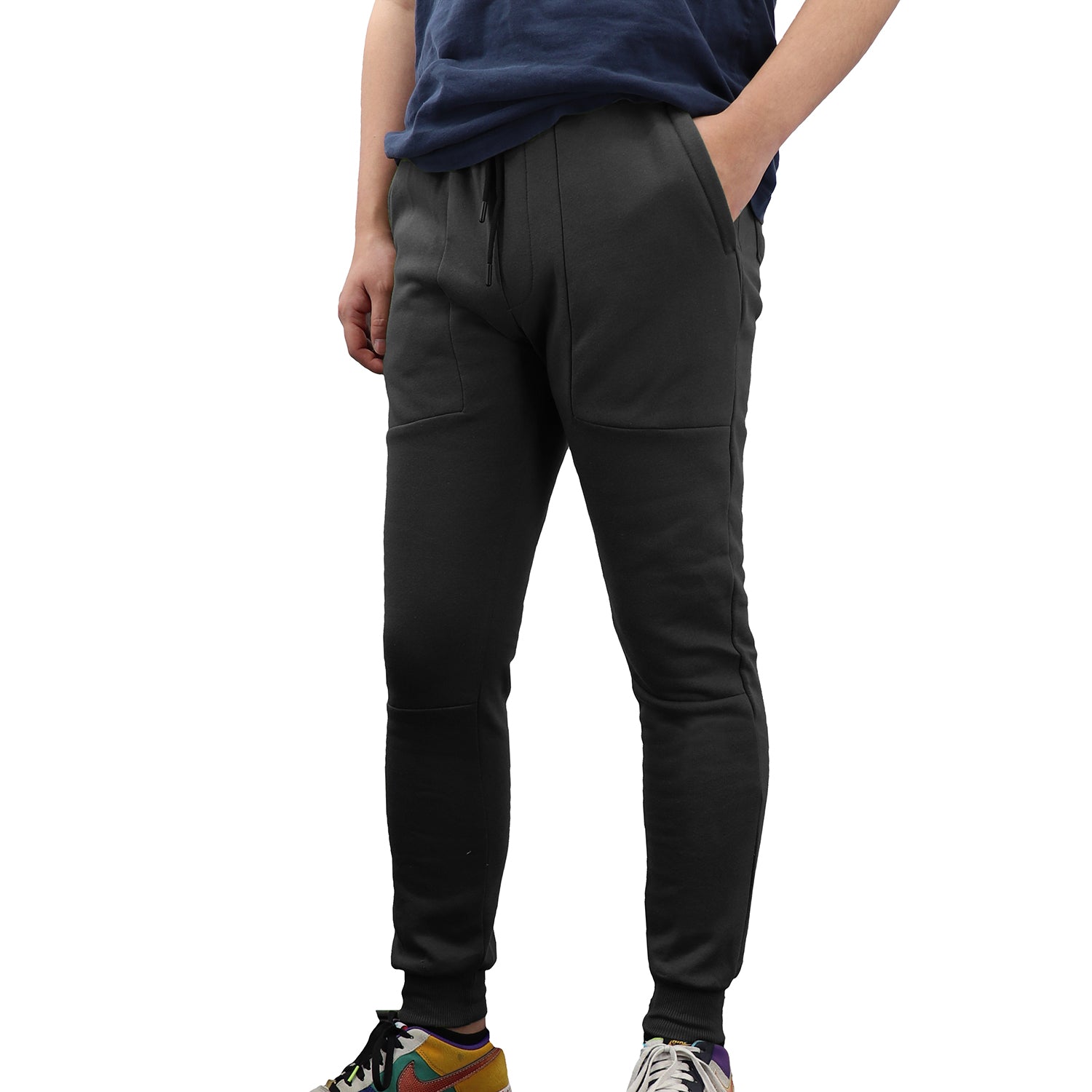 Men's Fleece Slim Trackpant Sport Joggers w Zipped Pockets Gym Casucal Trousers, Dark Grey, S