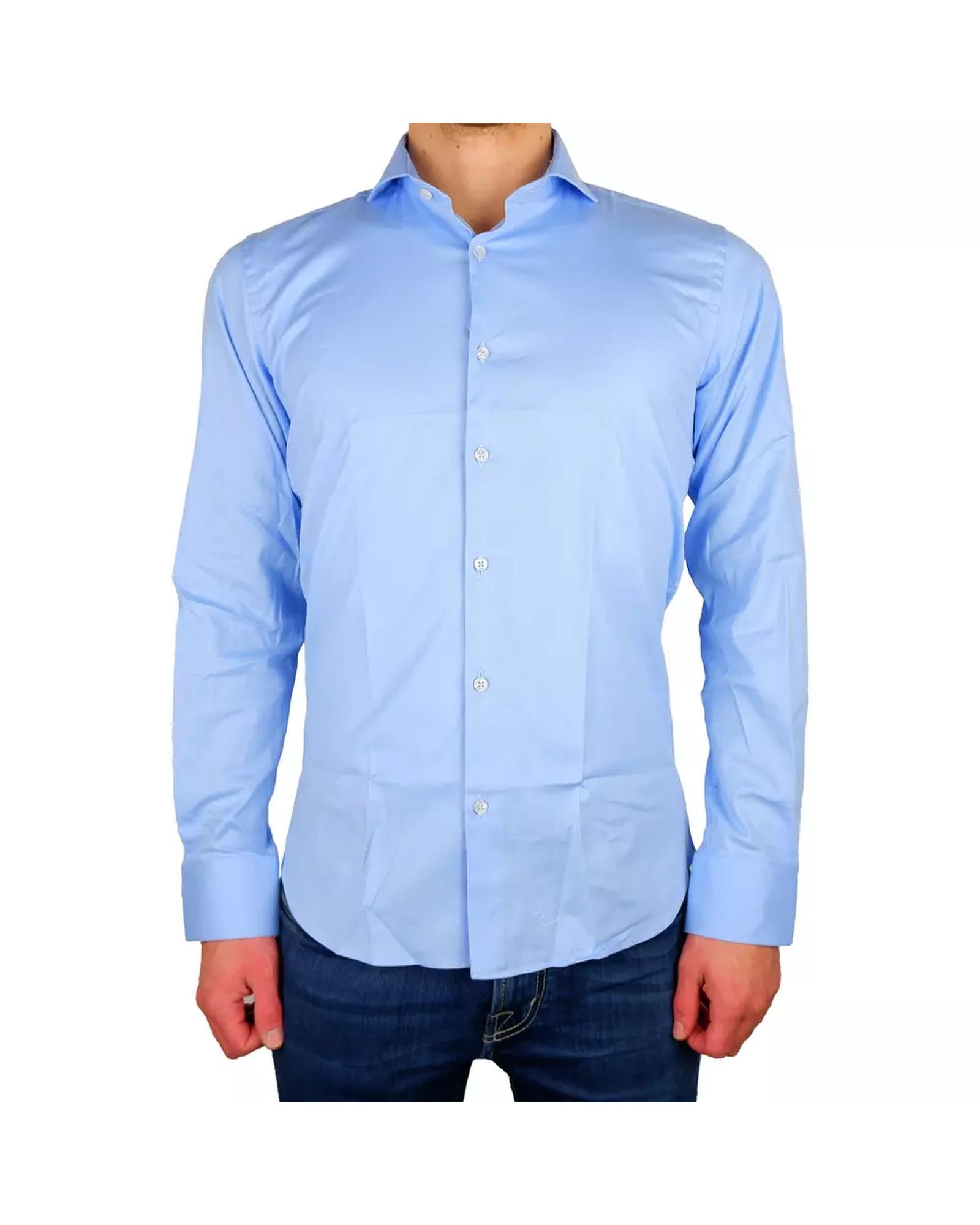 Milano Solid Color Shirt in Light Blue 42 IT Men