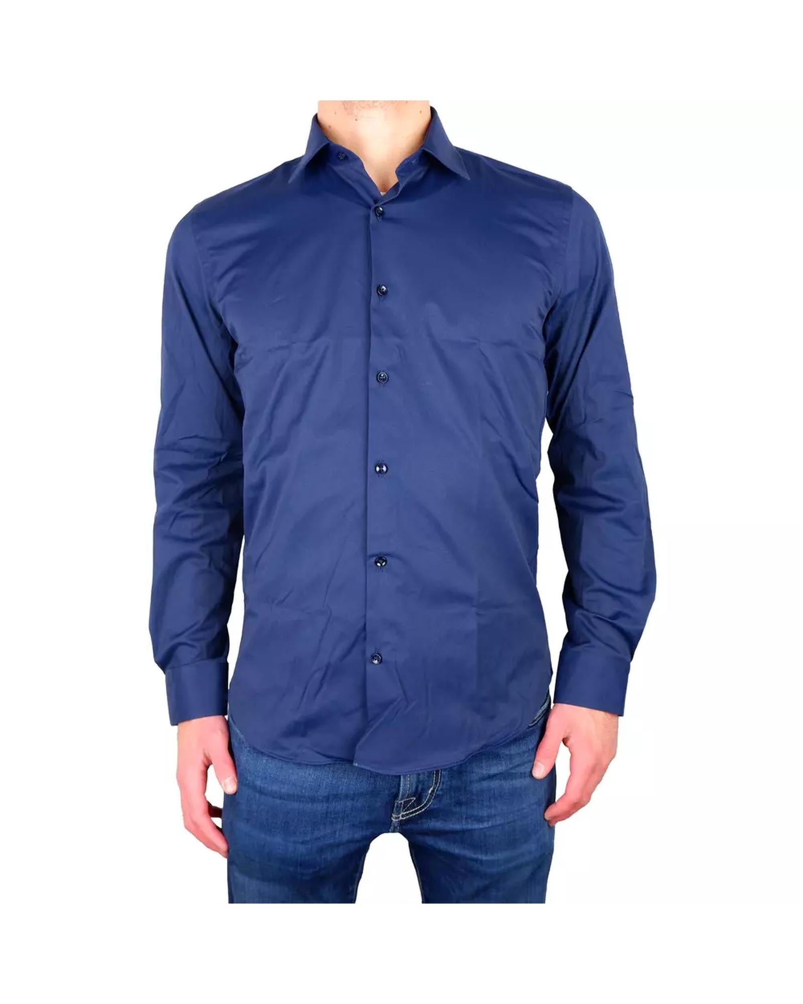 Solid Blue Satin Shirt 44 IT Men