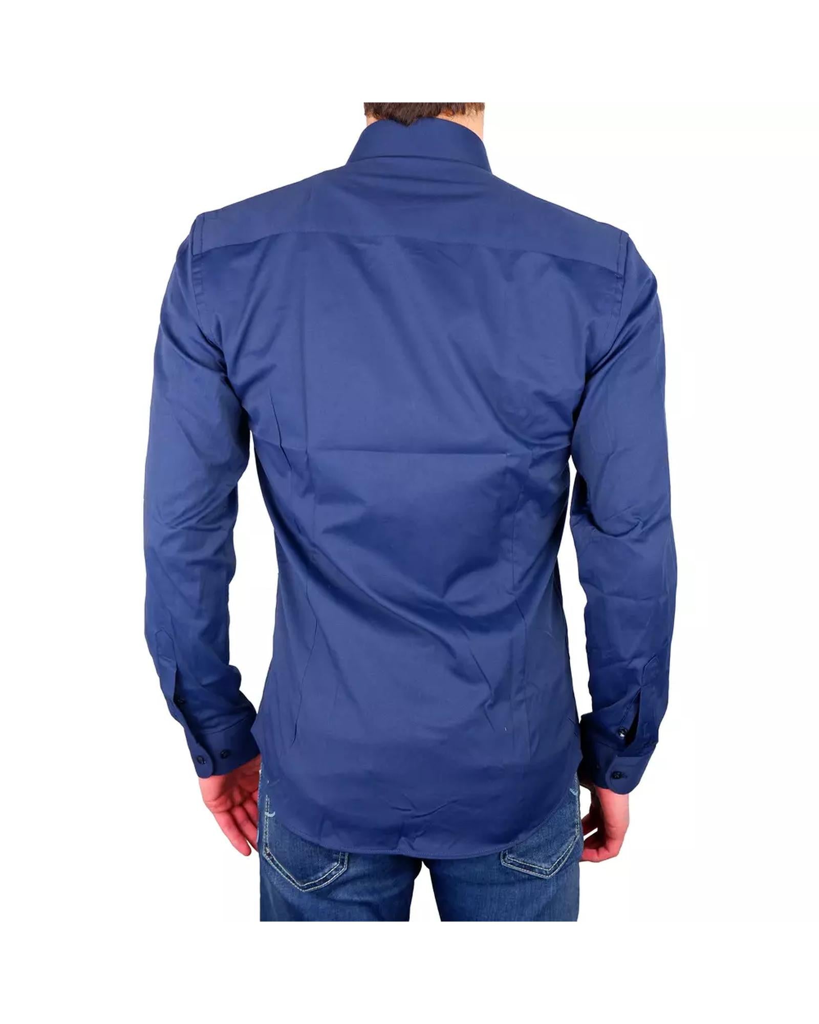 Solid Blue Satin Shirt 44 IT Men