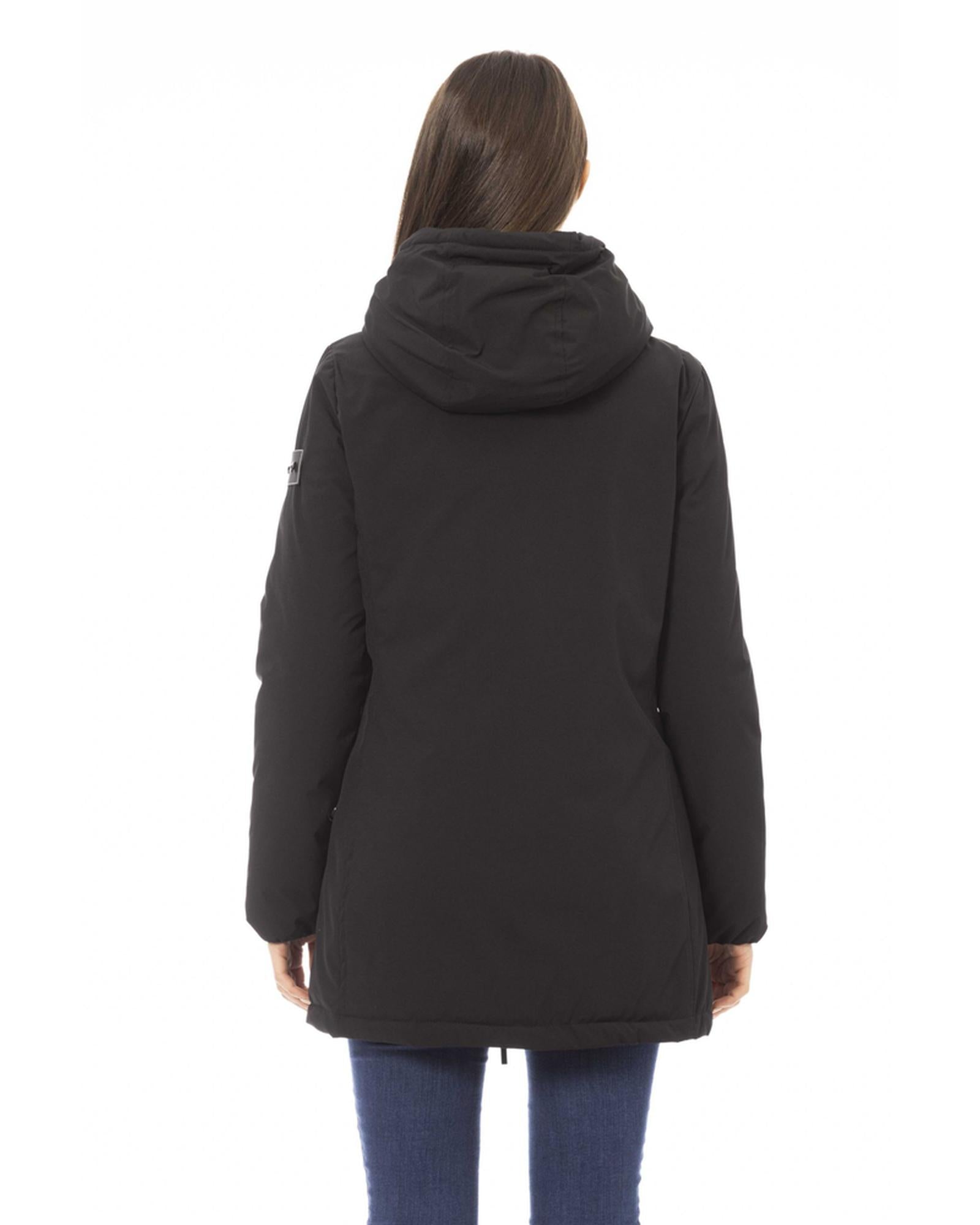 Black Down Jacket with Adjustable Hood and Baldinini Monograms 3XL Women