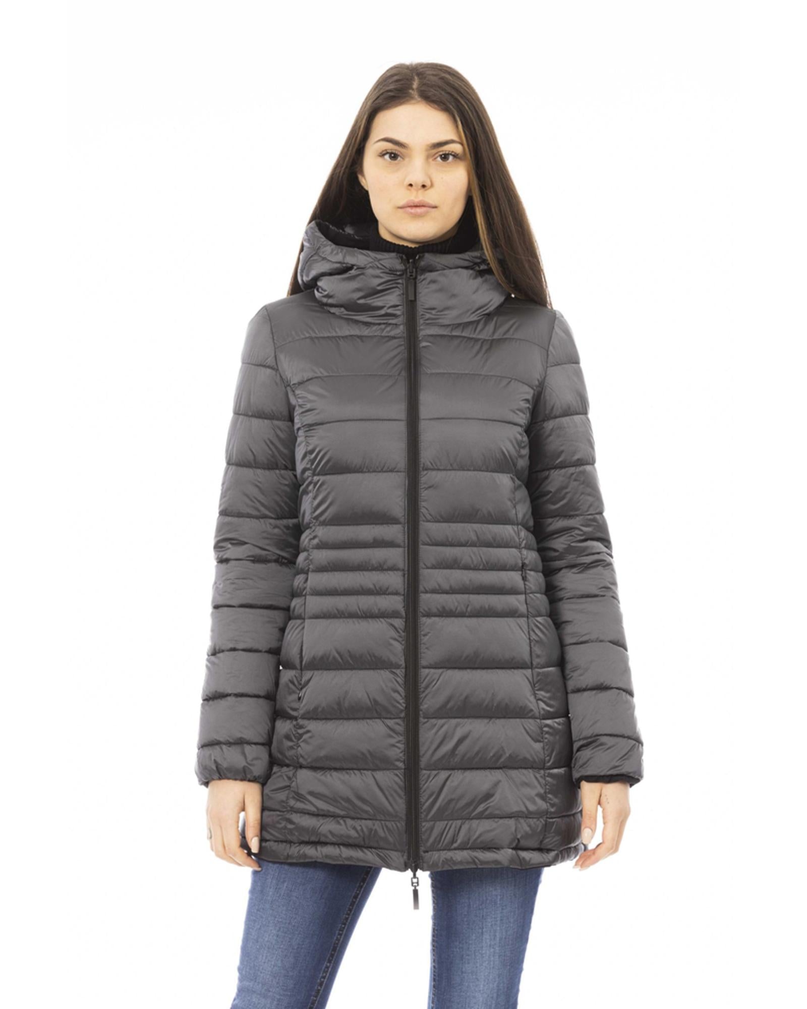 Black Down Jacket with Adjustable Hood and Baldinini Monograms 3XL Women