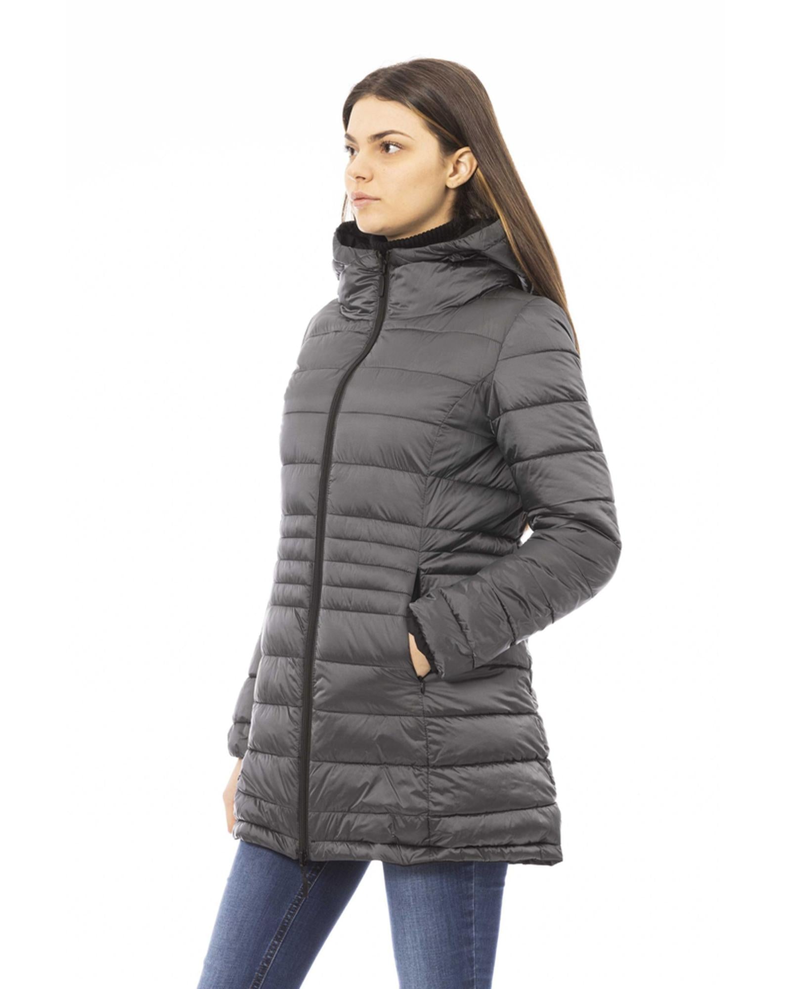 Black Down Jacket with Adjustable Hood and Baldinini Monograms 3XL Women