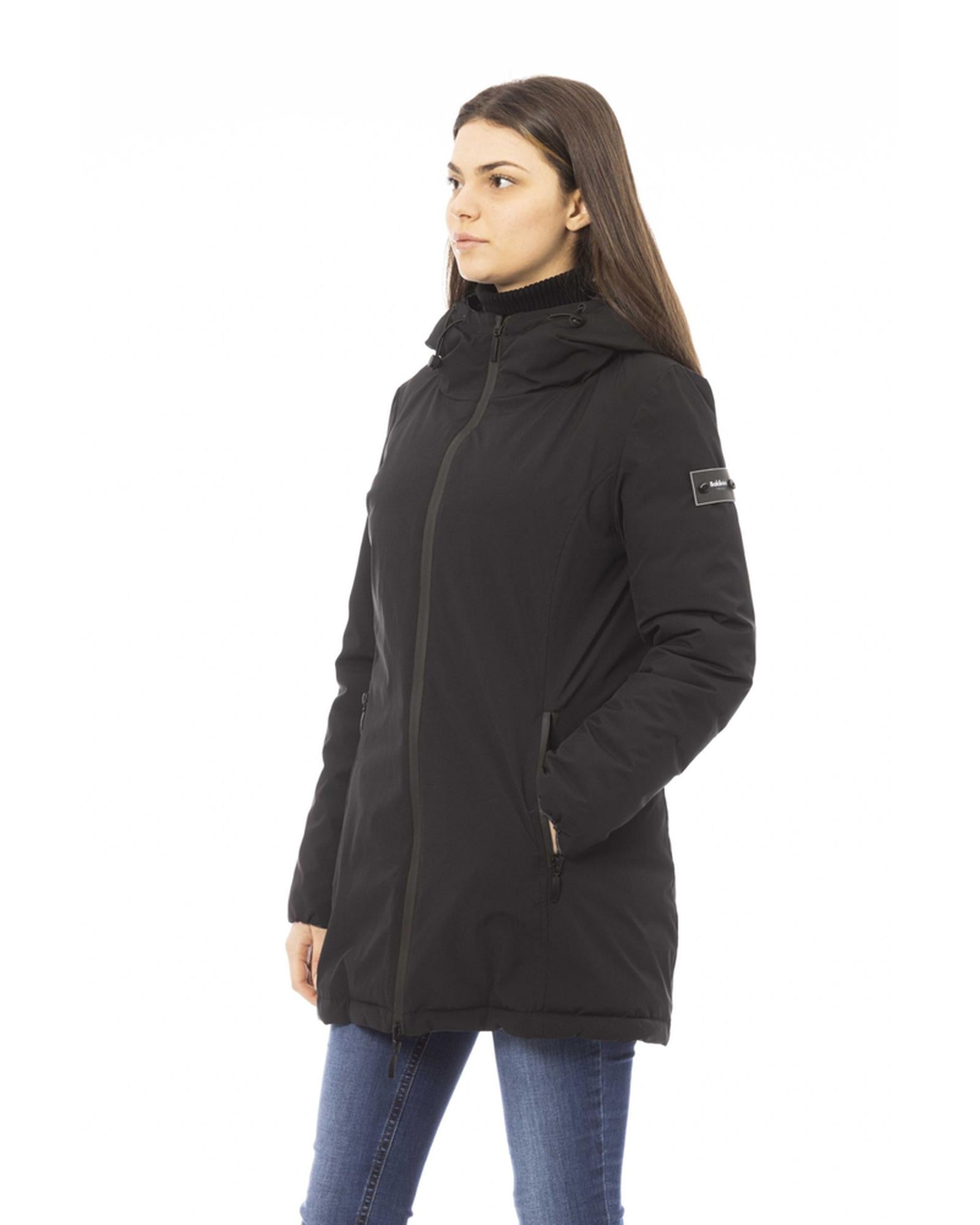 Black Down Jacket with Adjustable Hood and Baldinini Monograms 2XL Women