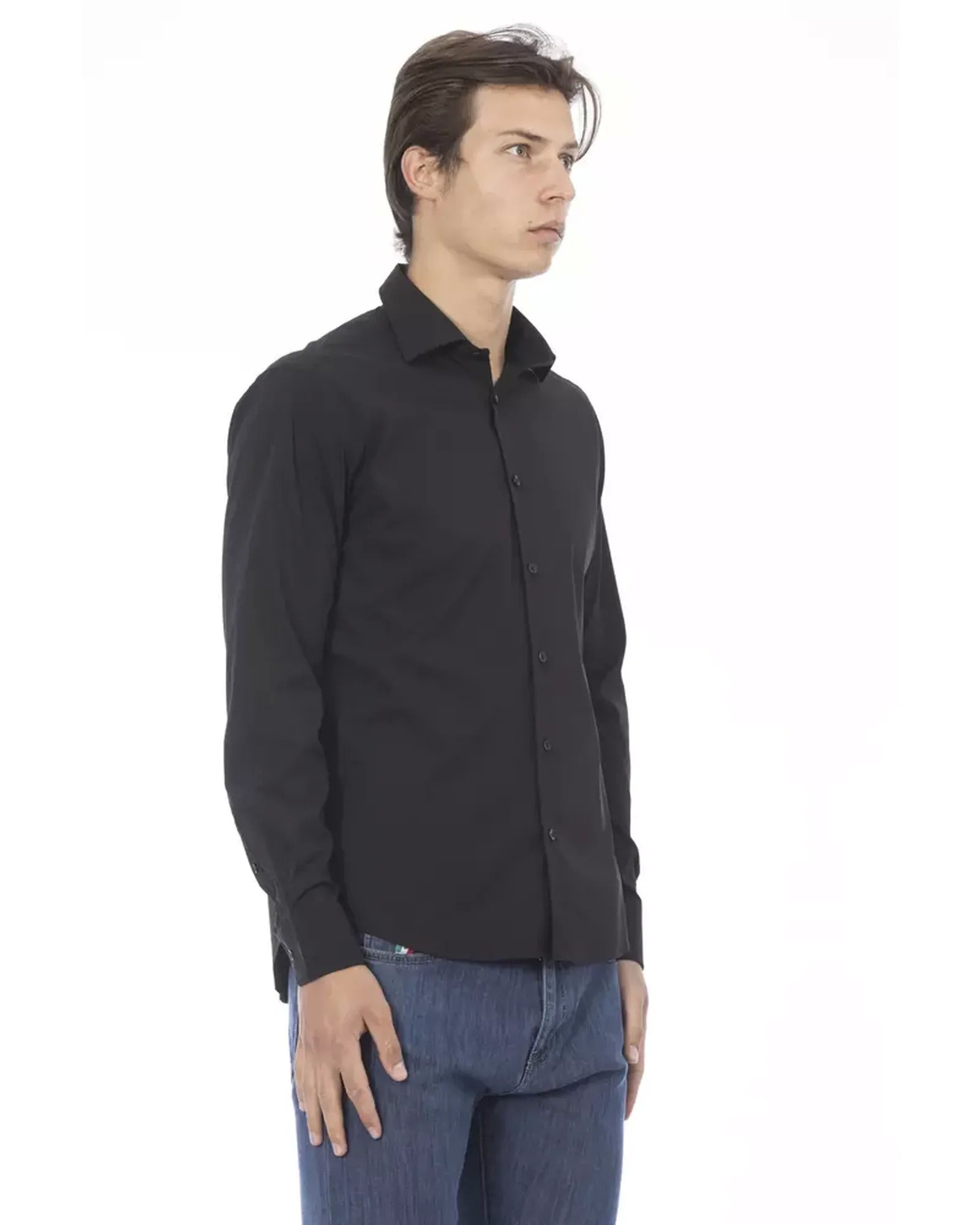 Slim Button-Front Shirt with Italian Collar and Logo Detail 41 IT Men