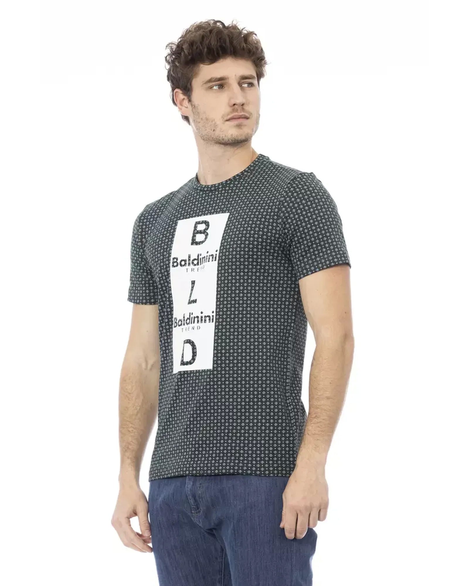 Short Sleeve T-shirt with Round Neck and Front Print L Men