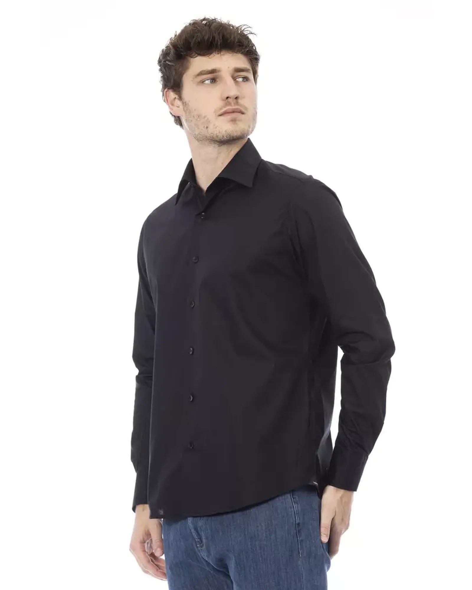 Regular Fit Italian Collar Shirt with Button Front Closure and Cuffs 40 IT Men