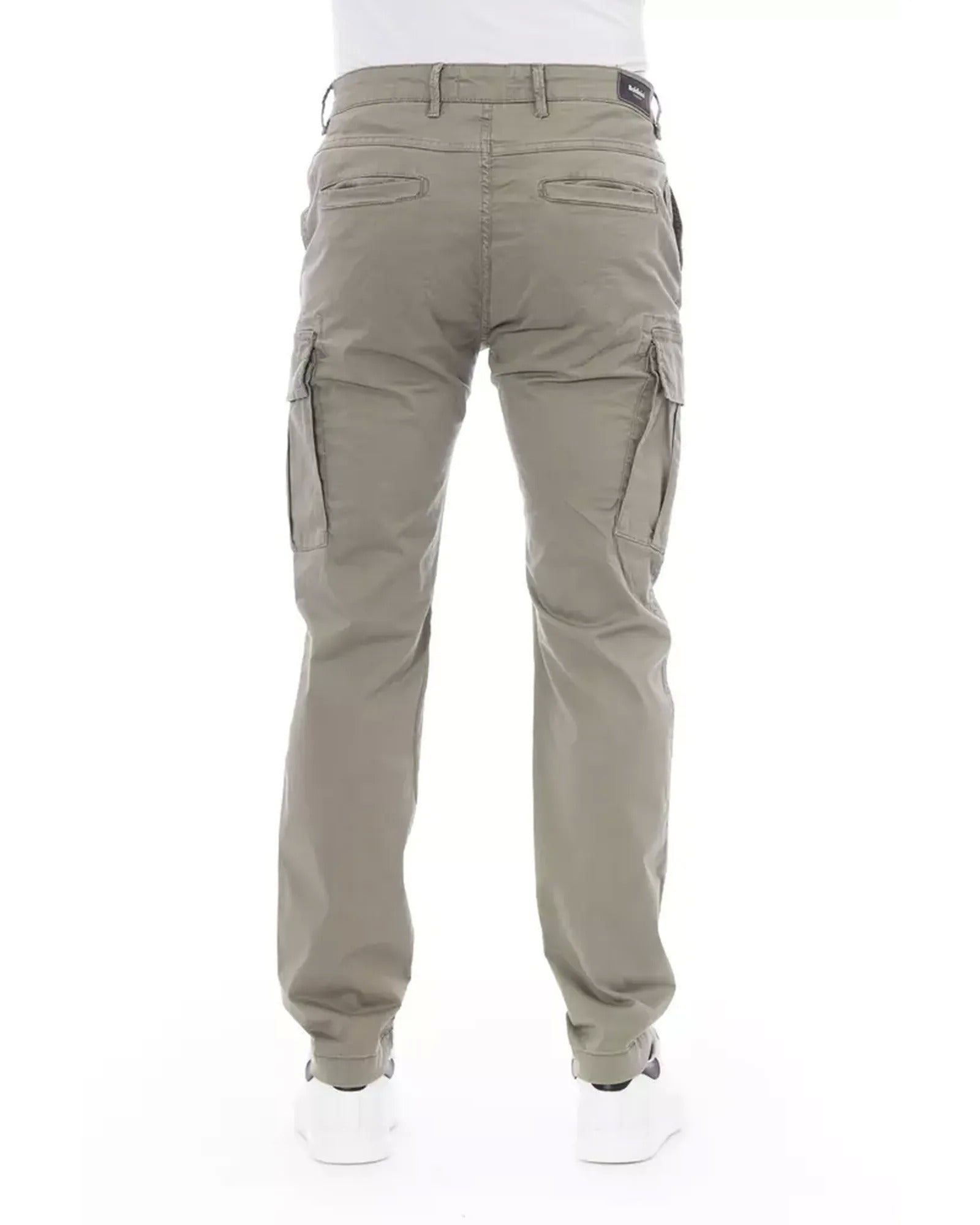 Solid Color Cargo Trousers with Front Zipper and Button Closure W32 US Men