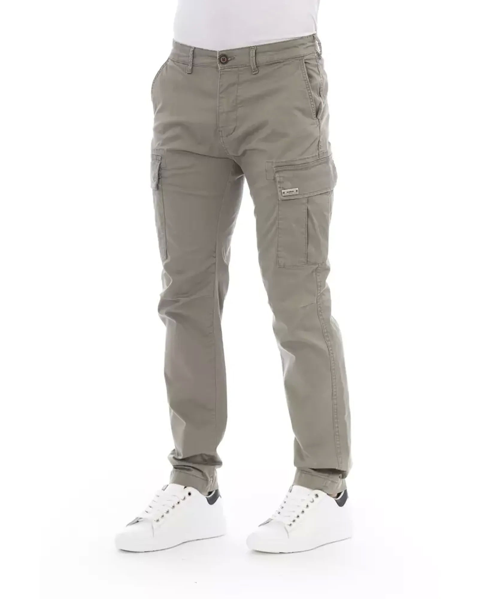 Solid Color Cargo Trousers with Front Zipper and Button Closure W34 US Men