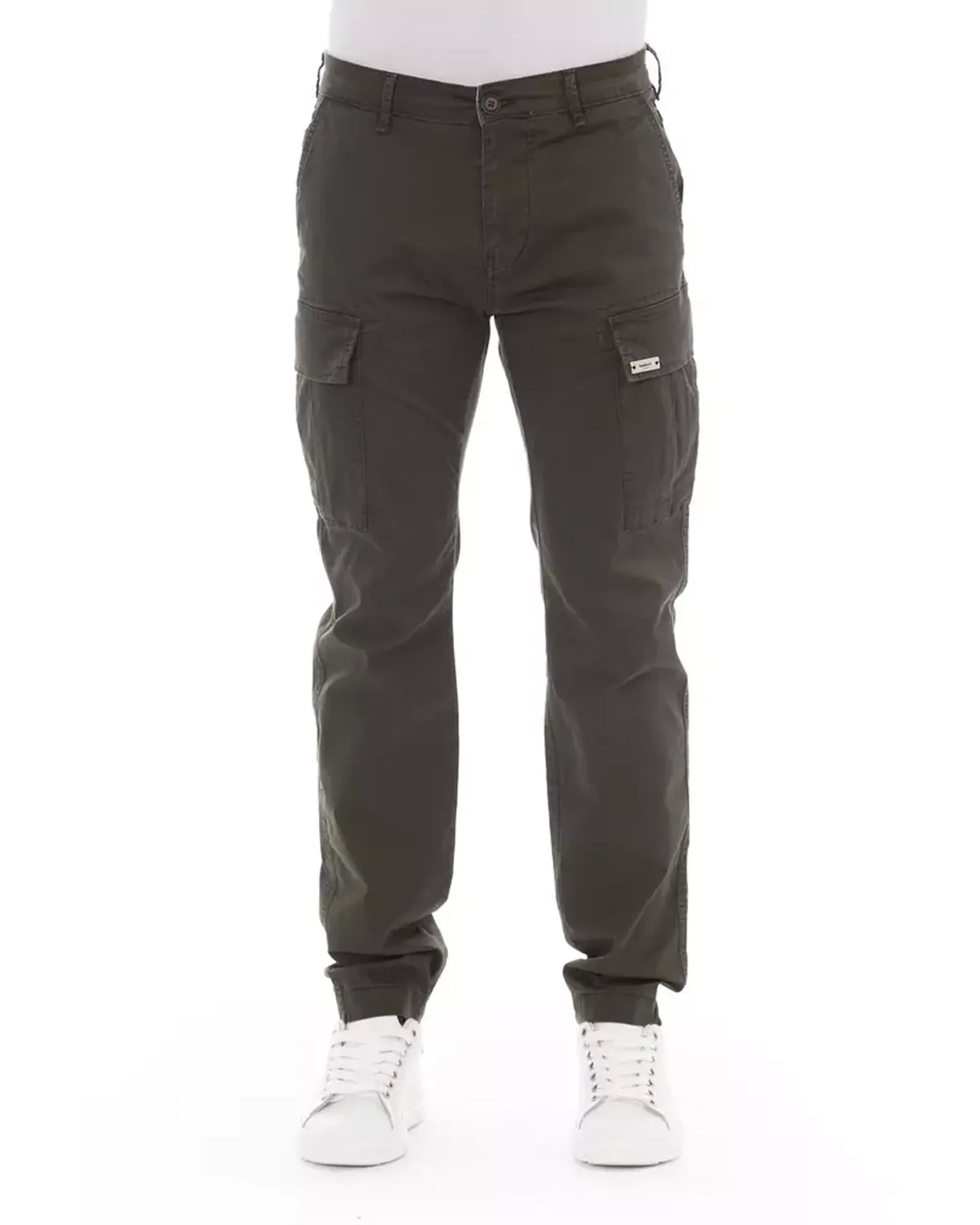 Solid Color Cargo Trousers with Zipper and Button Closure W32 US Men