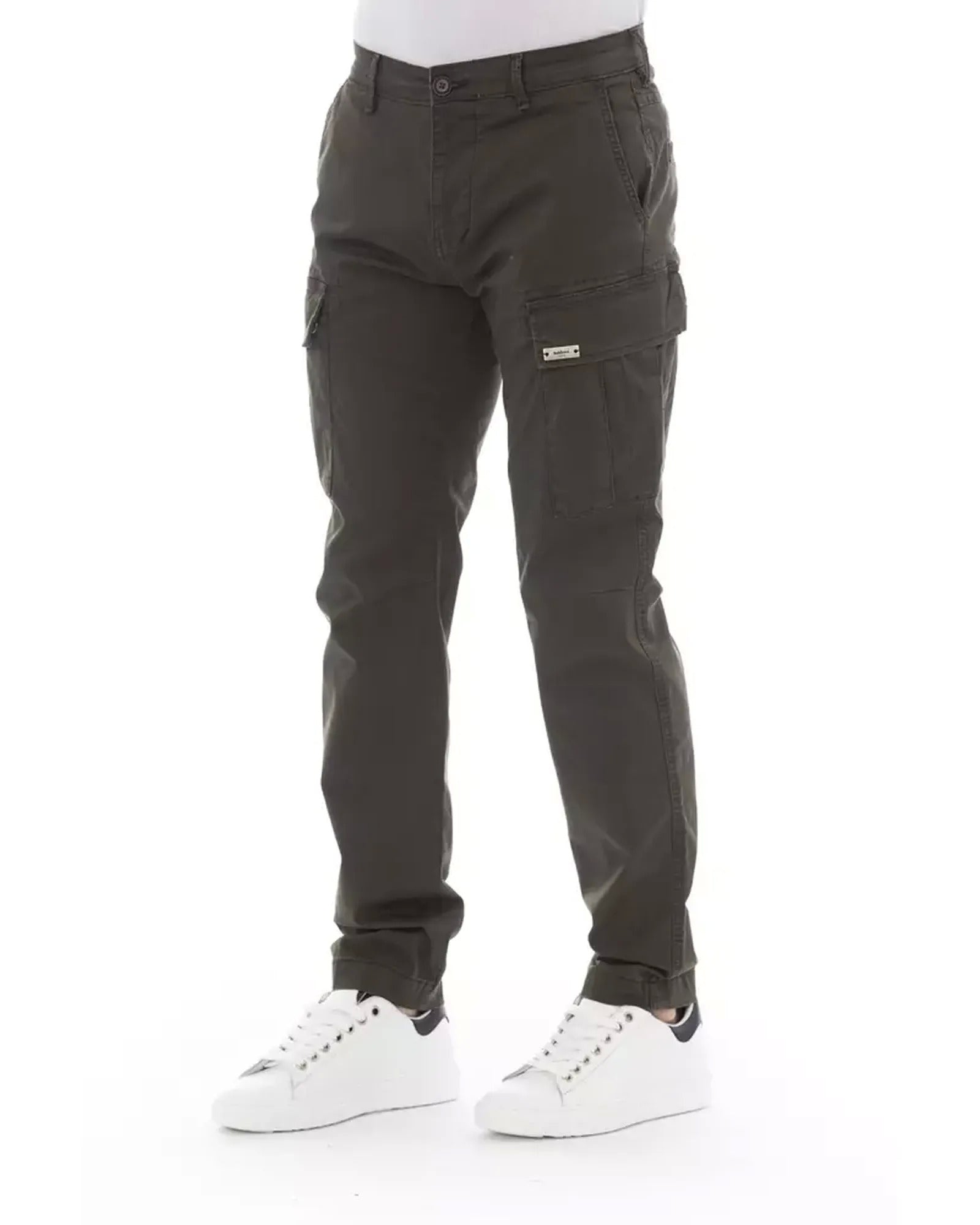 Solid Color Cargo Trousers with Zipper and Button Closure W32 US Men