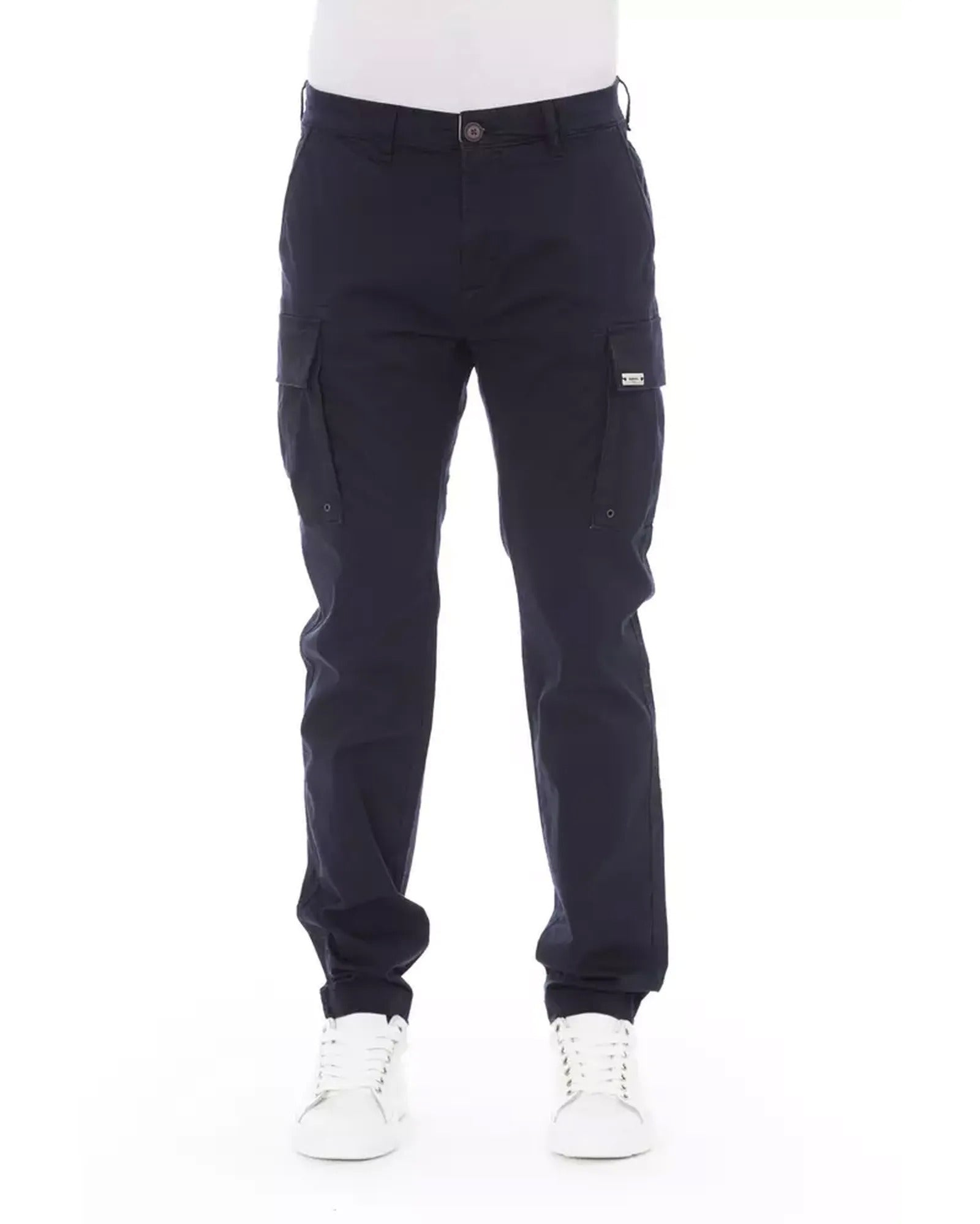 Solid Color Cargo Trousers with Front Zipper and Multiple Pockets W32 US Men