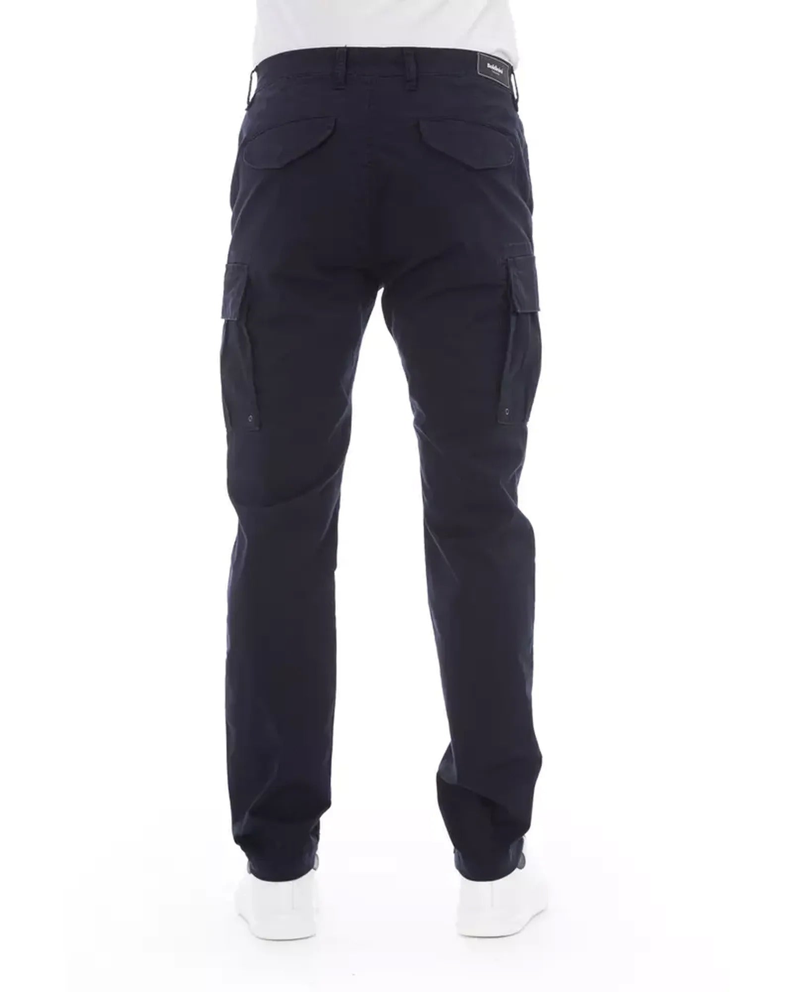 Solid Color Cargo Trousers with Front Zipper and Multiple Pockets W32 US Men