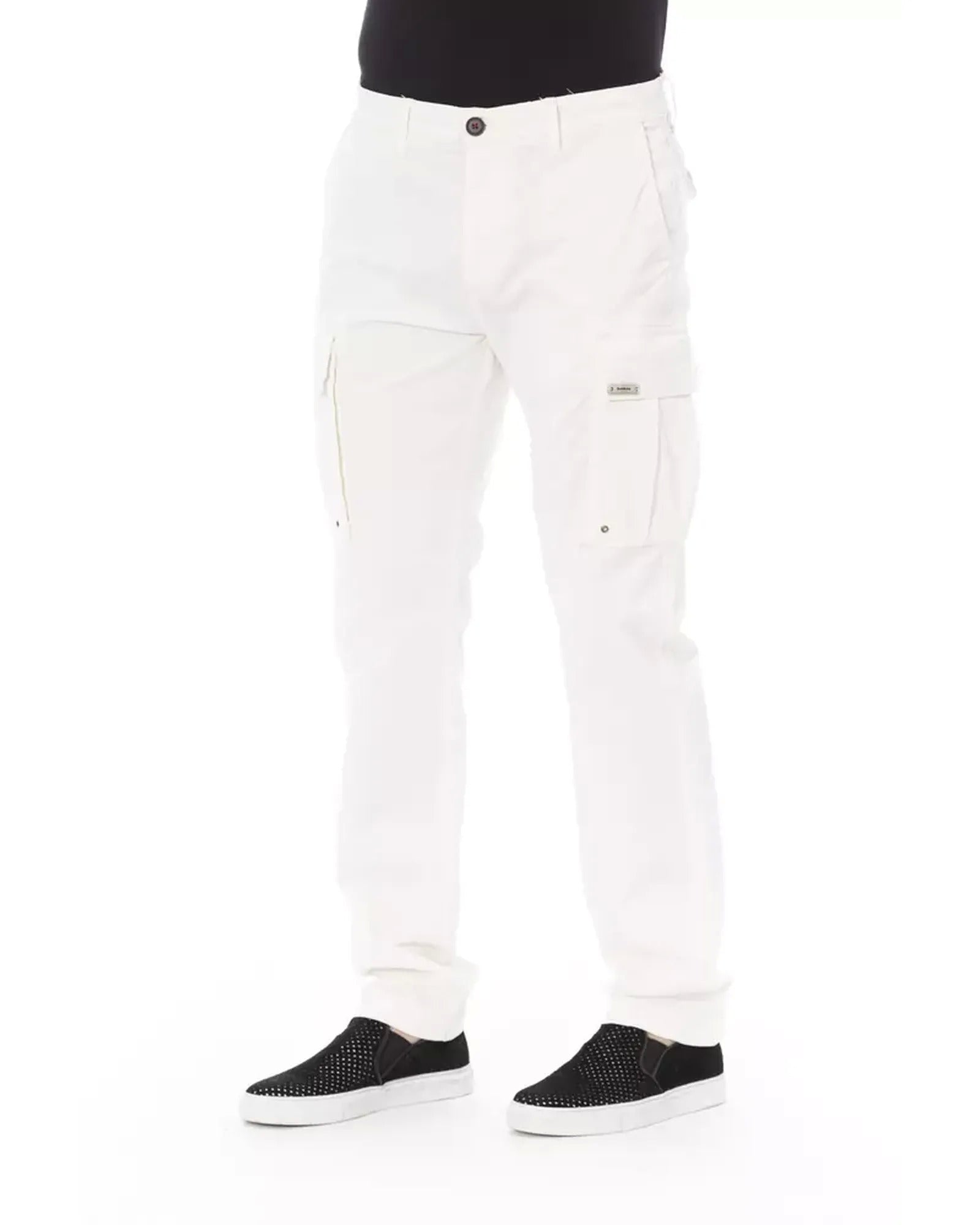 Solid Color Cargo Trousers with Zipper and Button Closure W32 US Men