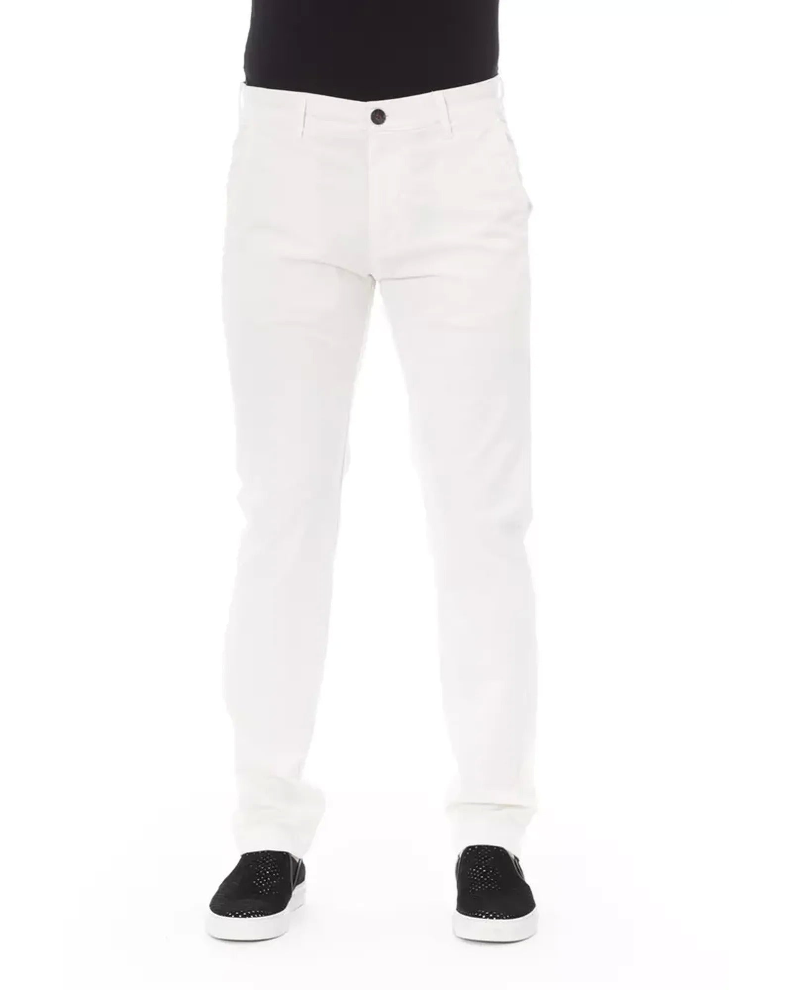 Solid Color Chino Trousers with Zipper and Button Closure W30 US Men