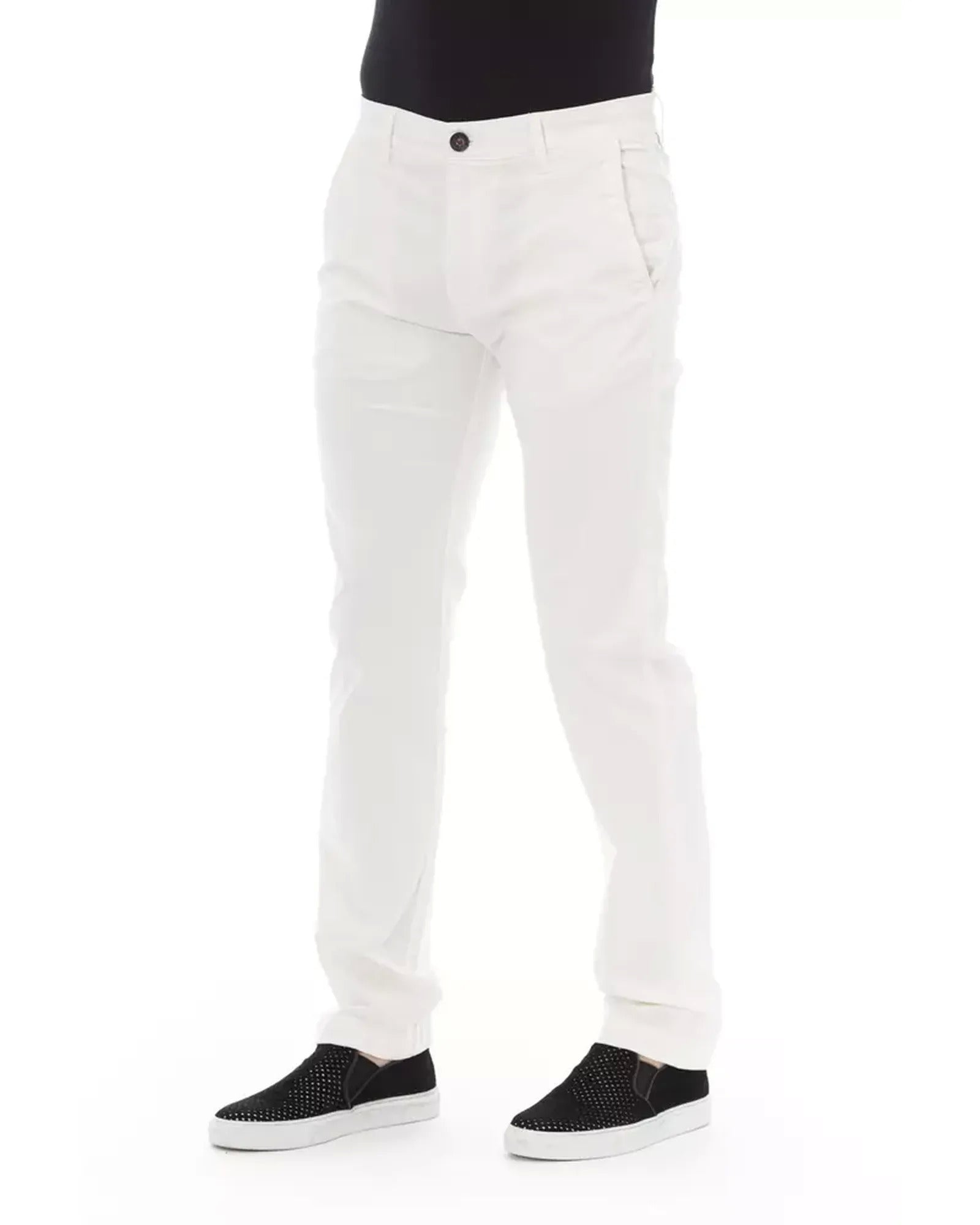 Solid Color Chino Trousers with Zipper and Button Closure W30 US Men