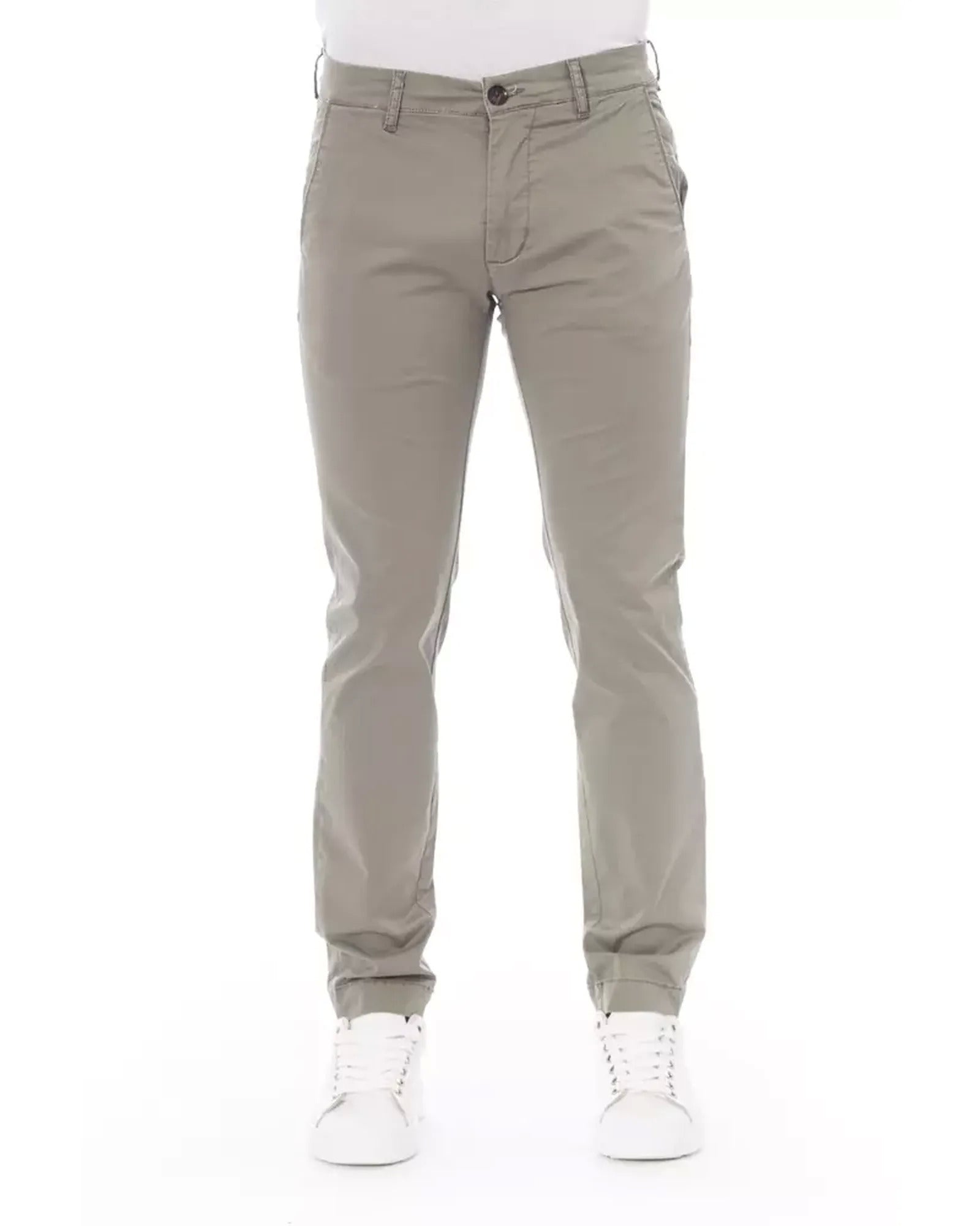 Chino Trousers with Front Zipper and Button Closure W36 US Men