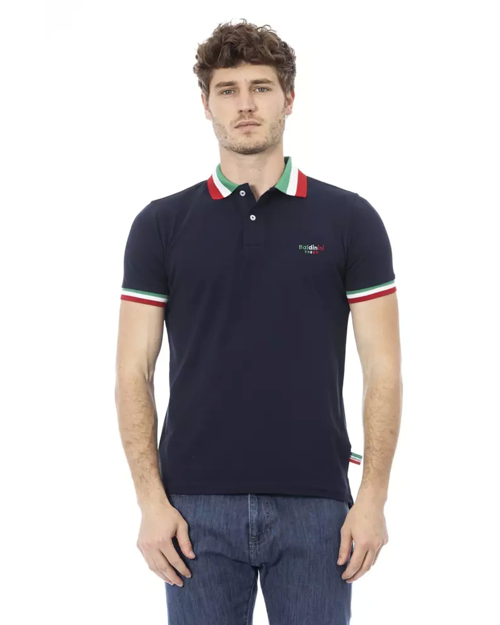 Embroidered Tricolor Collar Polo Shirt L Men