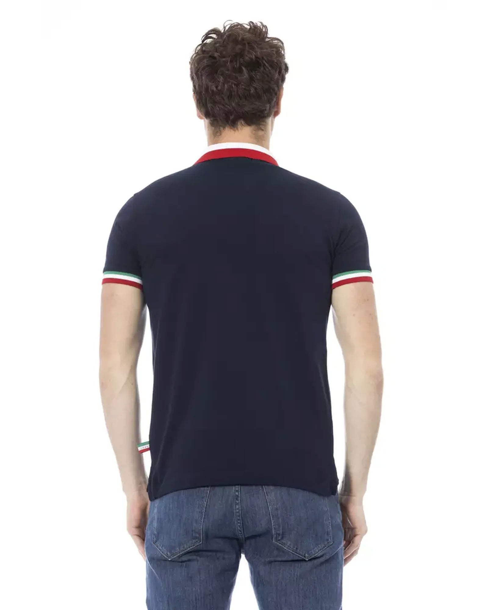 Embroidered Tricolor Collar Polo Shirt L Men