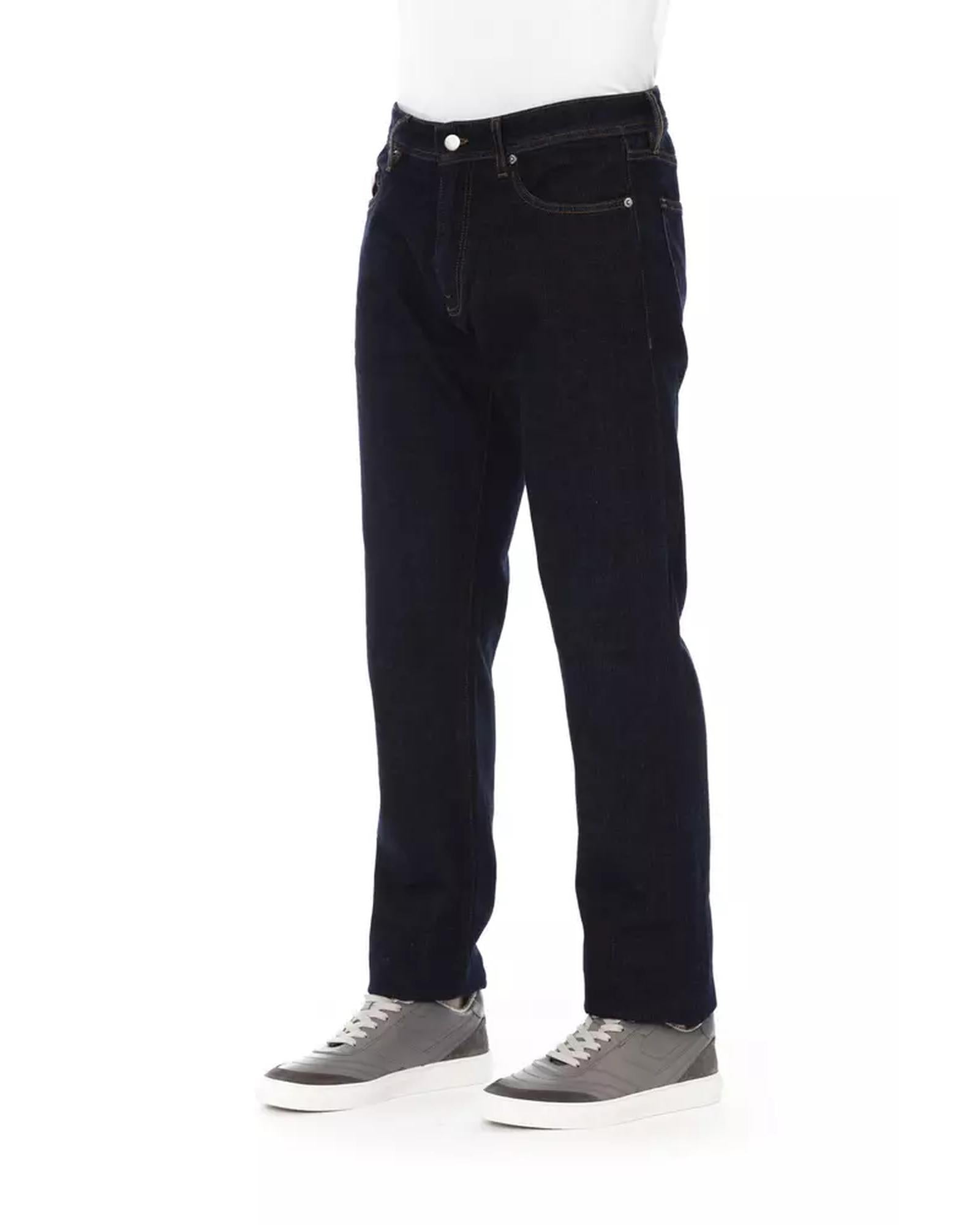 Logo Button Regular Man Jeans with Tricolor Insert and Contrast Stitching W33 US Men