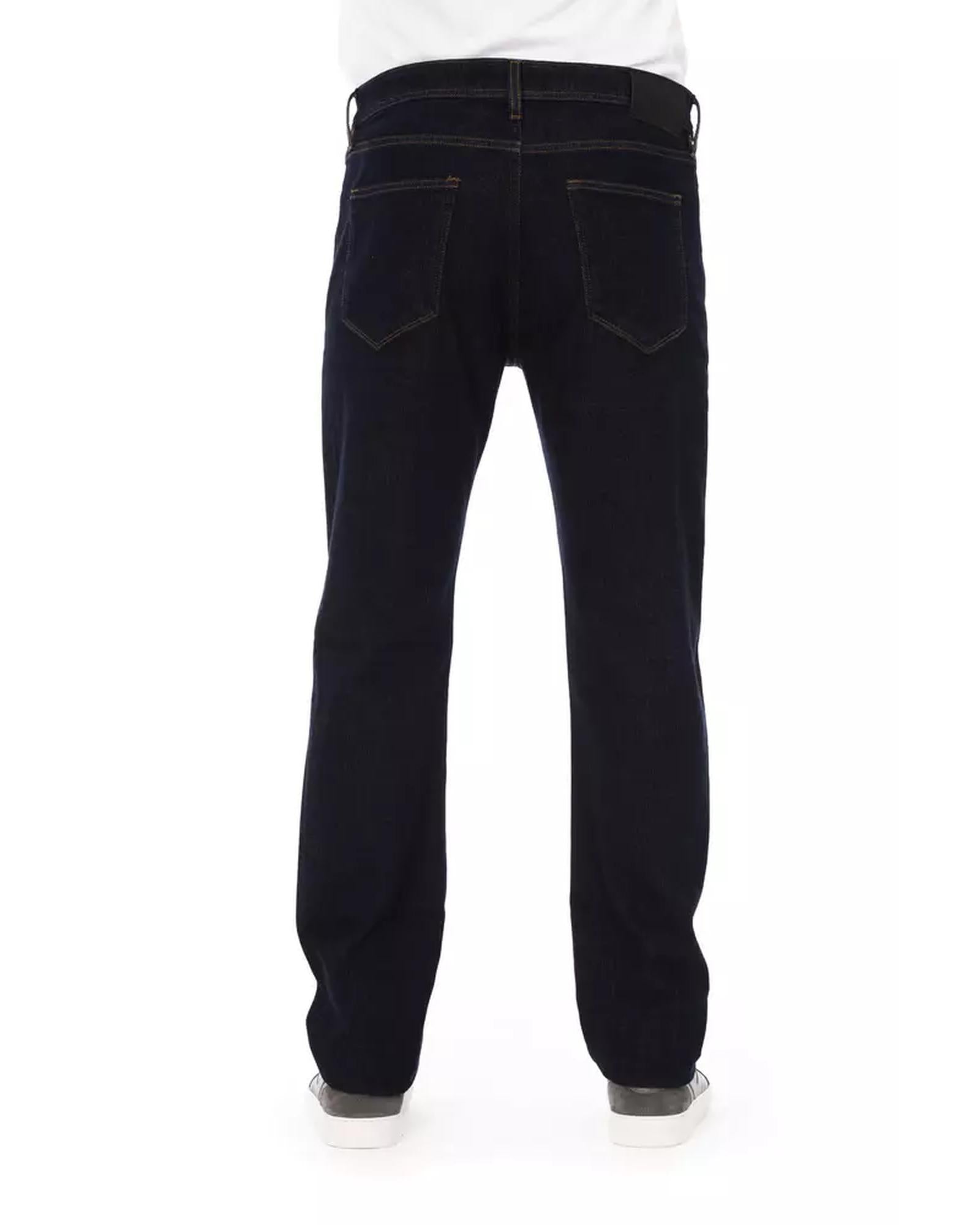 Logo Button Regular Man Jeans with Tricolor Insert and Contrast Stitching W33 US Men