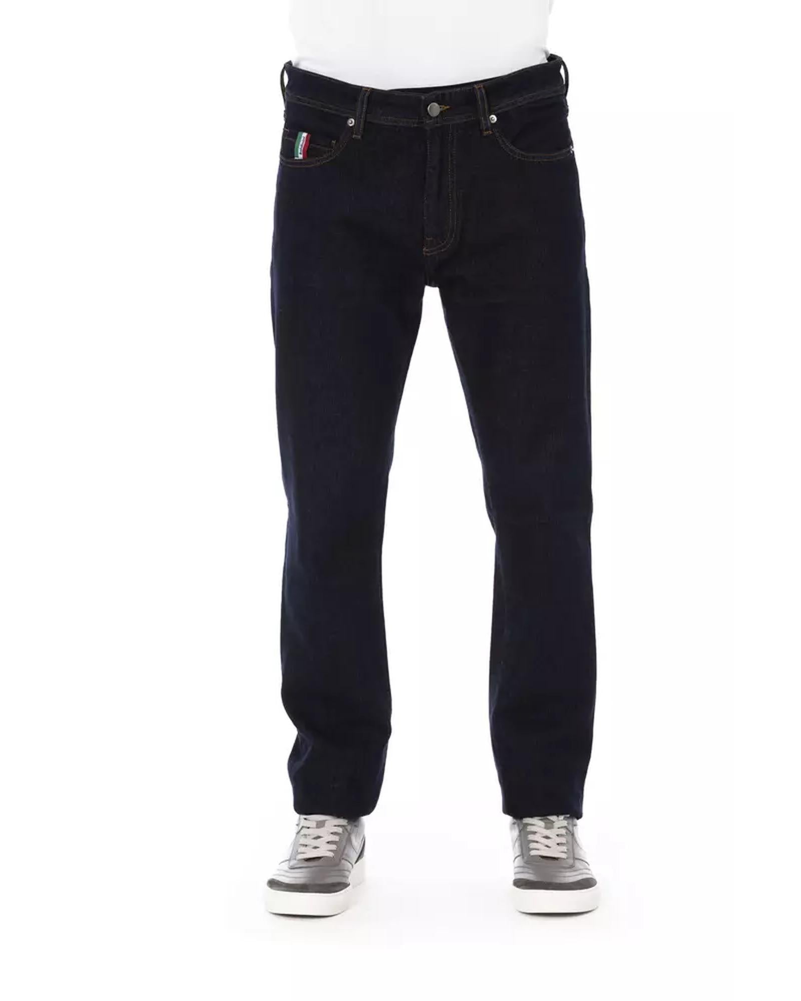 Logo Button Regular Man Jeans with Tricolor Insert and Contrast Stitching W36 US Men