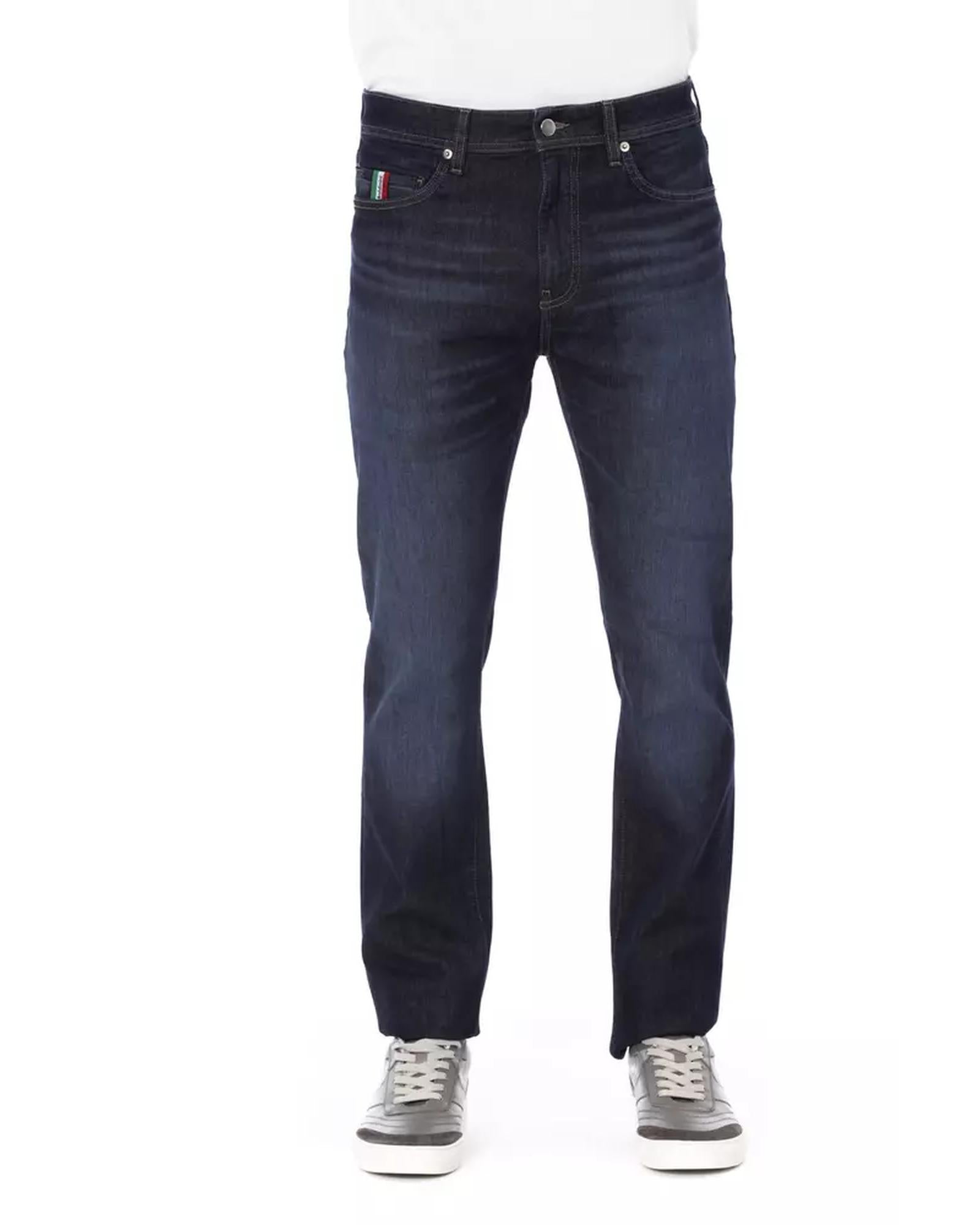 Logo Button Regular Fit Jeans with Tricolor Insert and Contrast Stitching W36 US Men