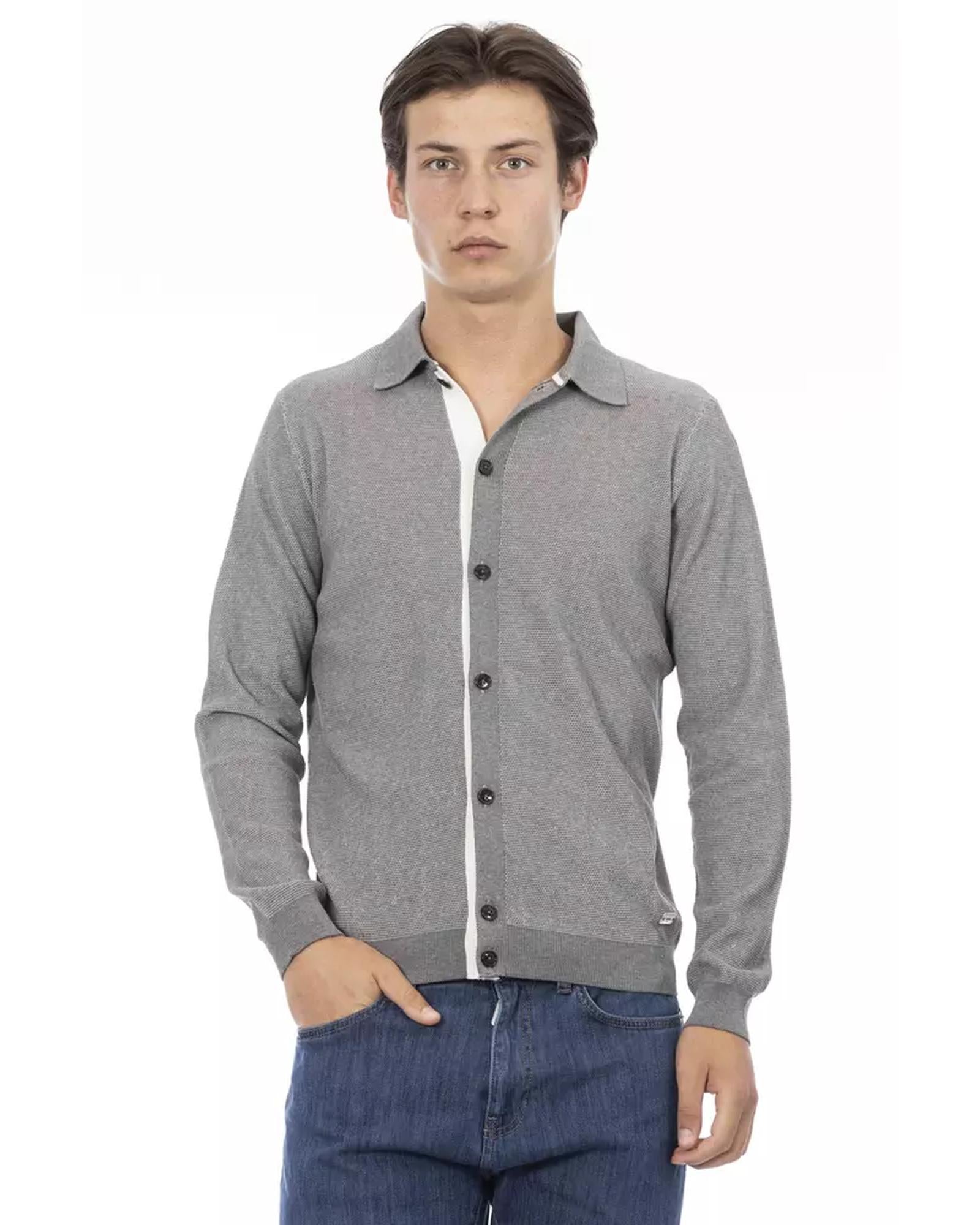 Classic Button Closure Cotton Shirt with Logoed Insert M Men