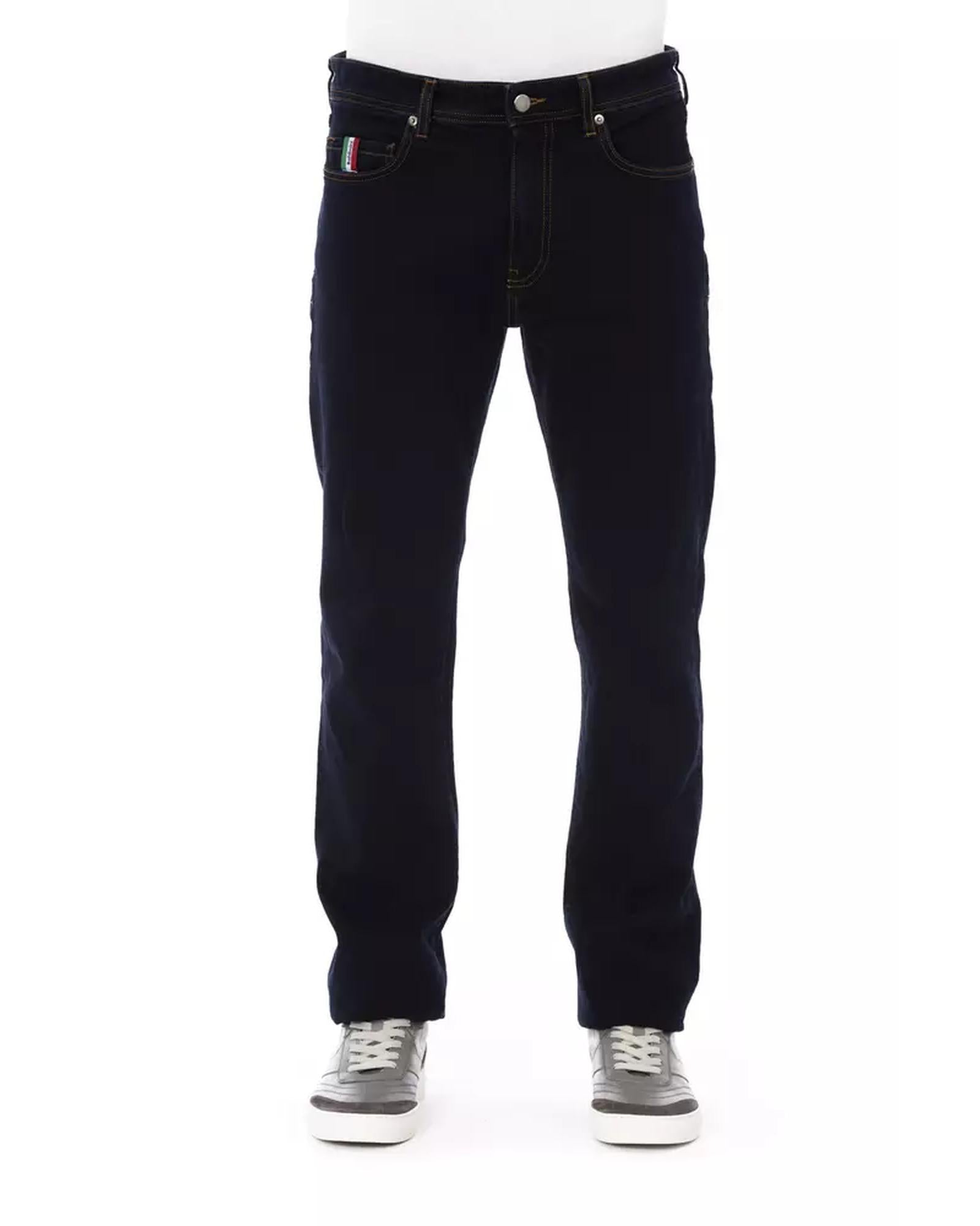 Regular Man Jeans with Logo Button and Tricolor Insert W34 US Men