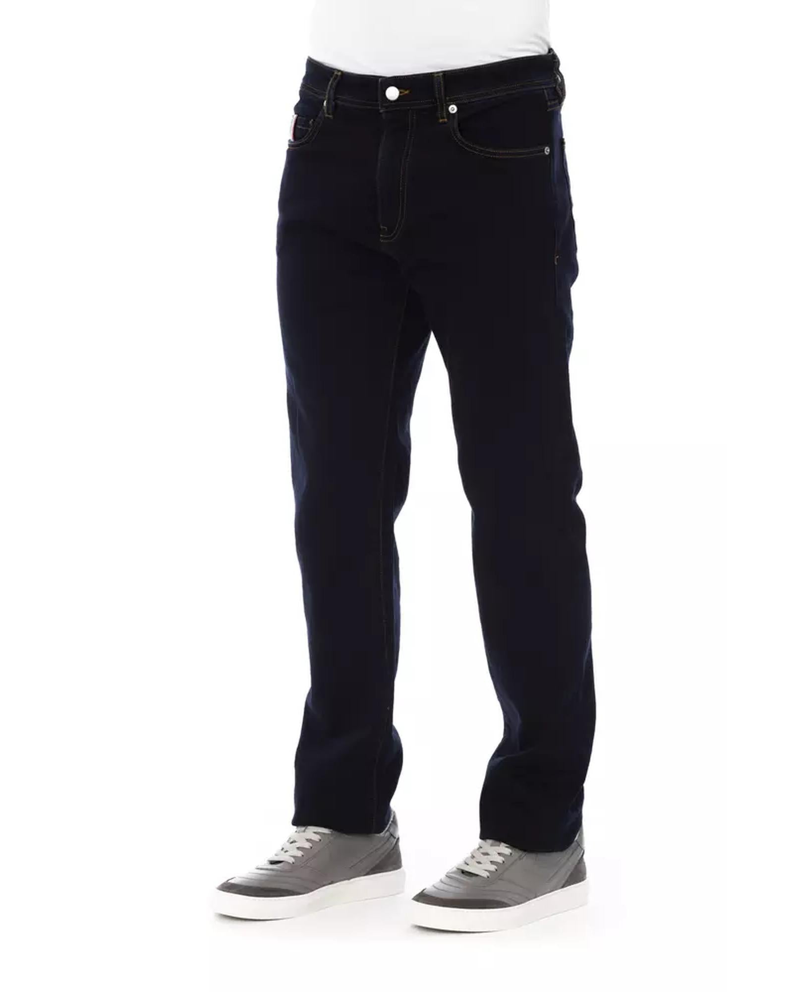 Regular Man Jeans with Logo Button and Tricolor Insert W36 US Men