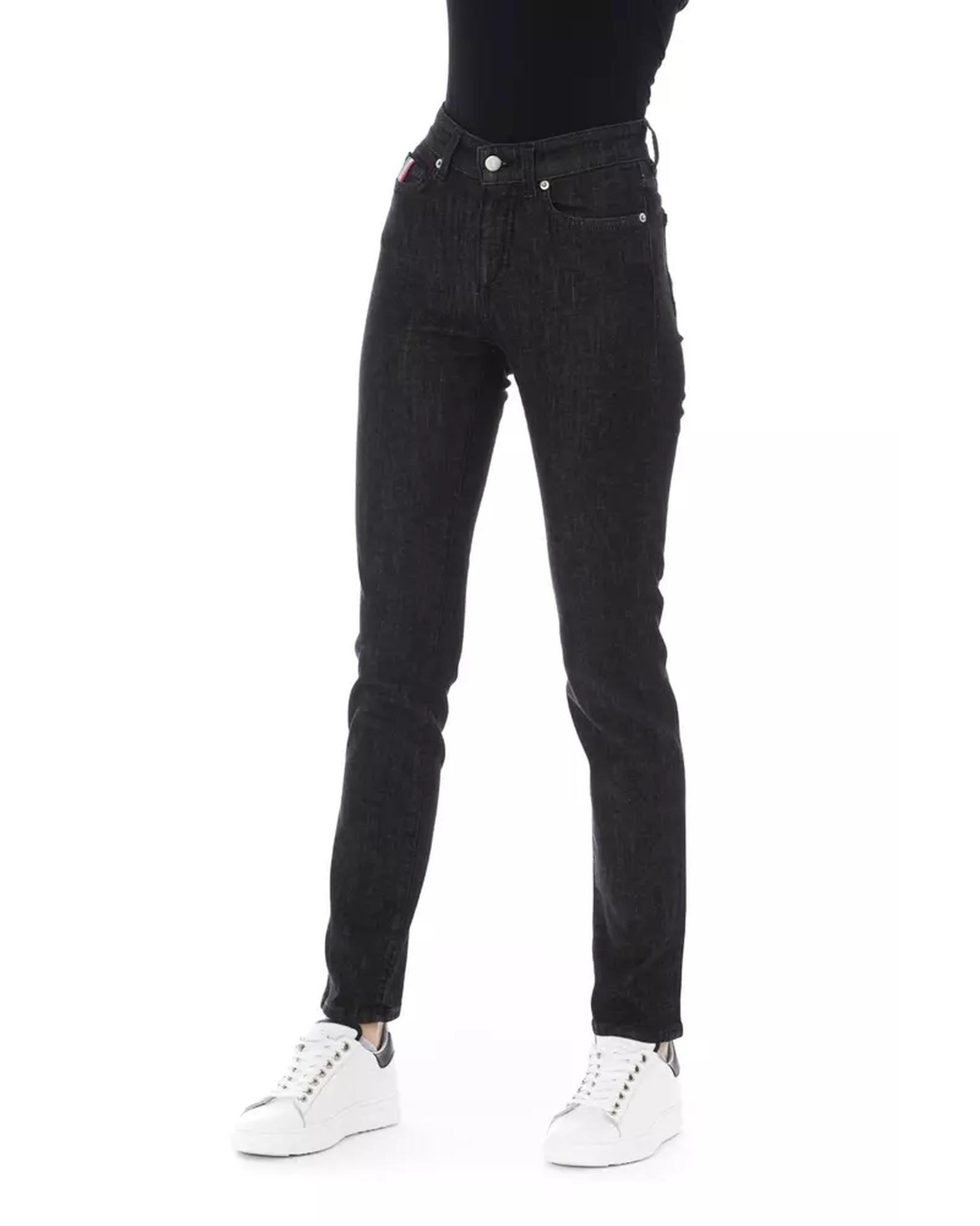 Regular Jeans with Logoed Button and Tricolor Insert. W32 US Women