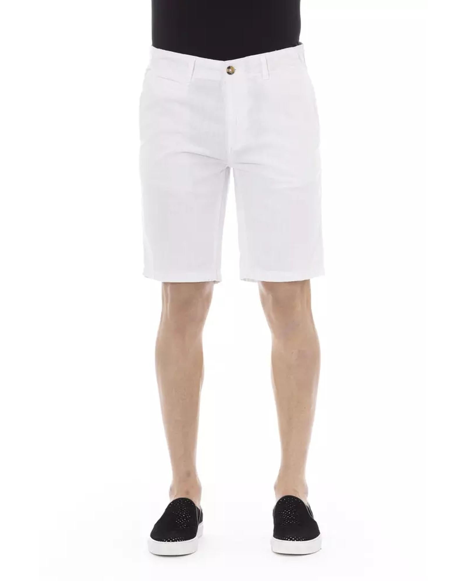 Solid Color Bermuda Shorts with Zipper and Button Closure W44 US Men