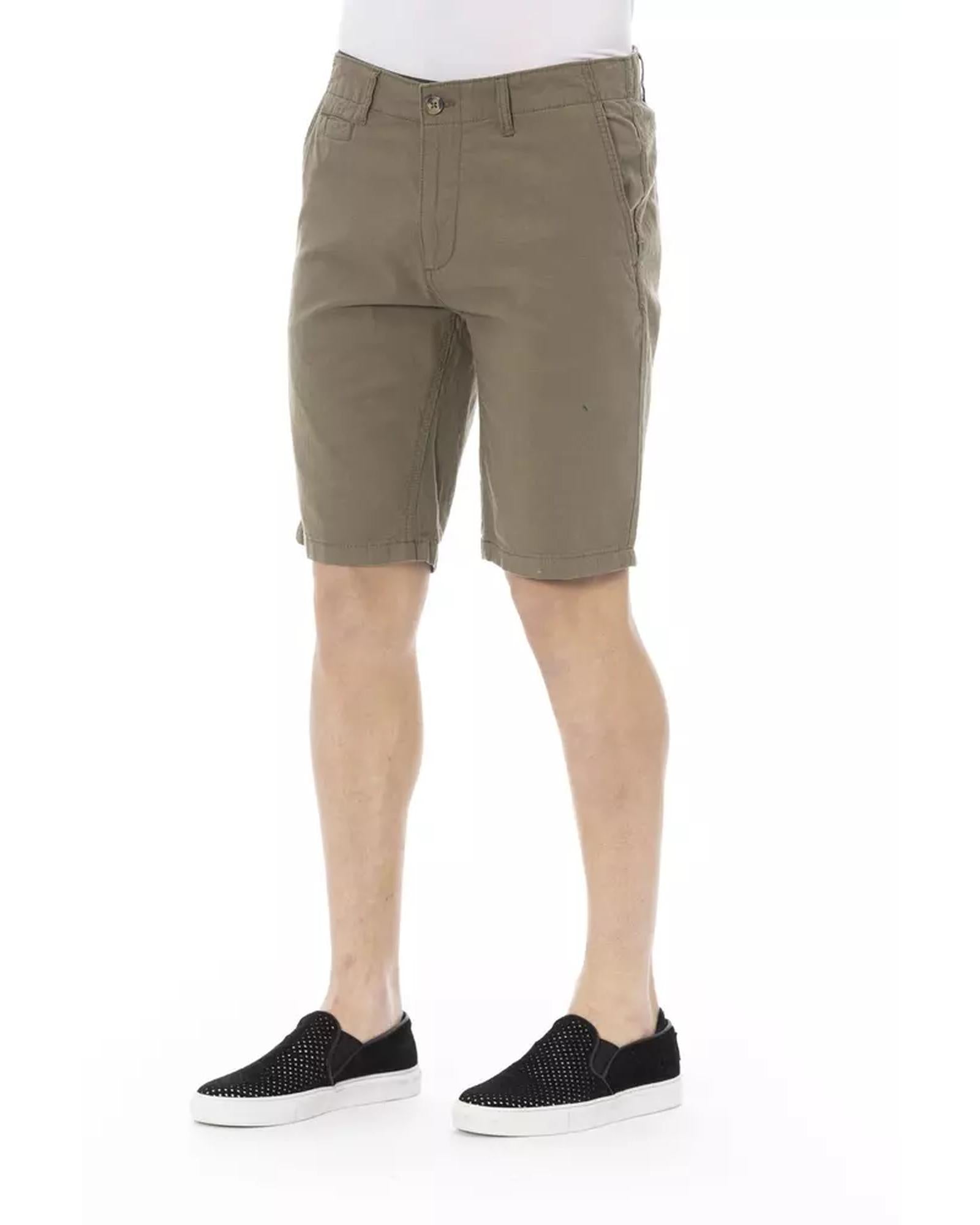 Solid Color Bermuda Shorts with Front Zipper and Button Closure W46 US Men