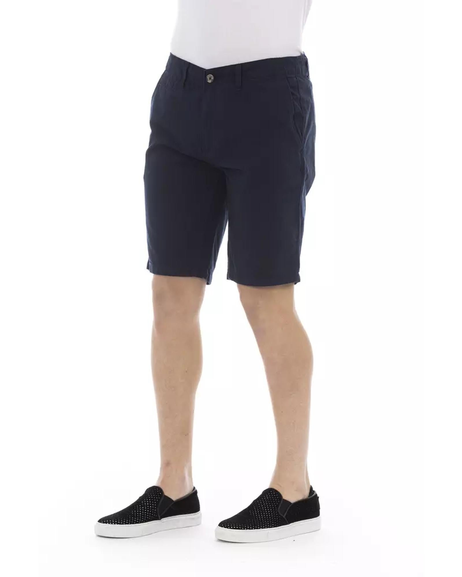 Solid Color Bermuda Shorts with Zipper and Button Closure W44 US Men