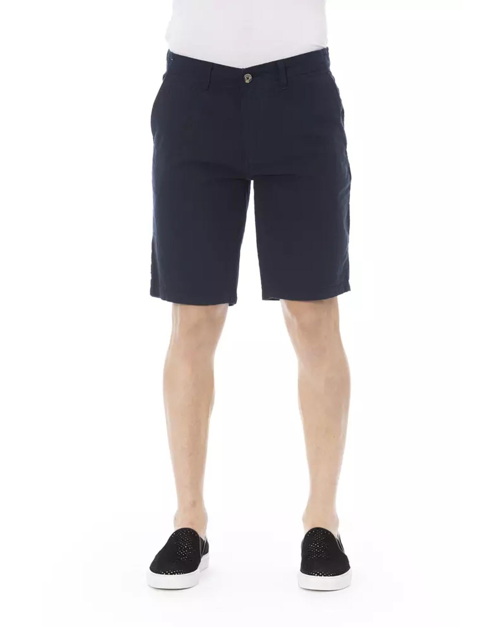 Solid Color Bermuda Shorts with Zipper and Button Closure W46 US Men