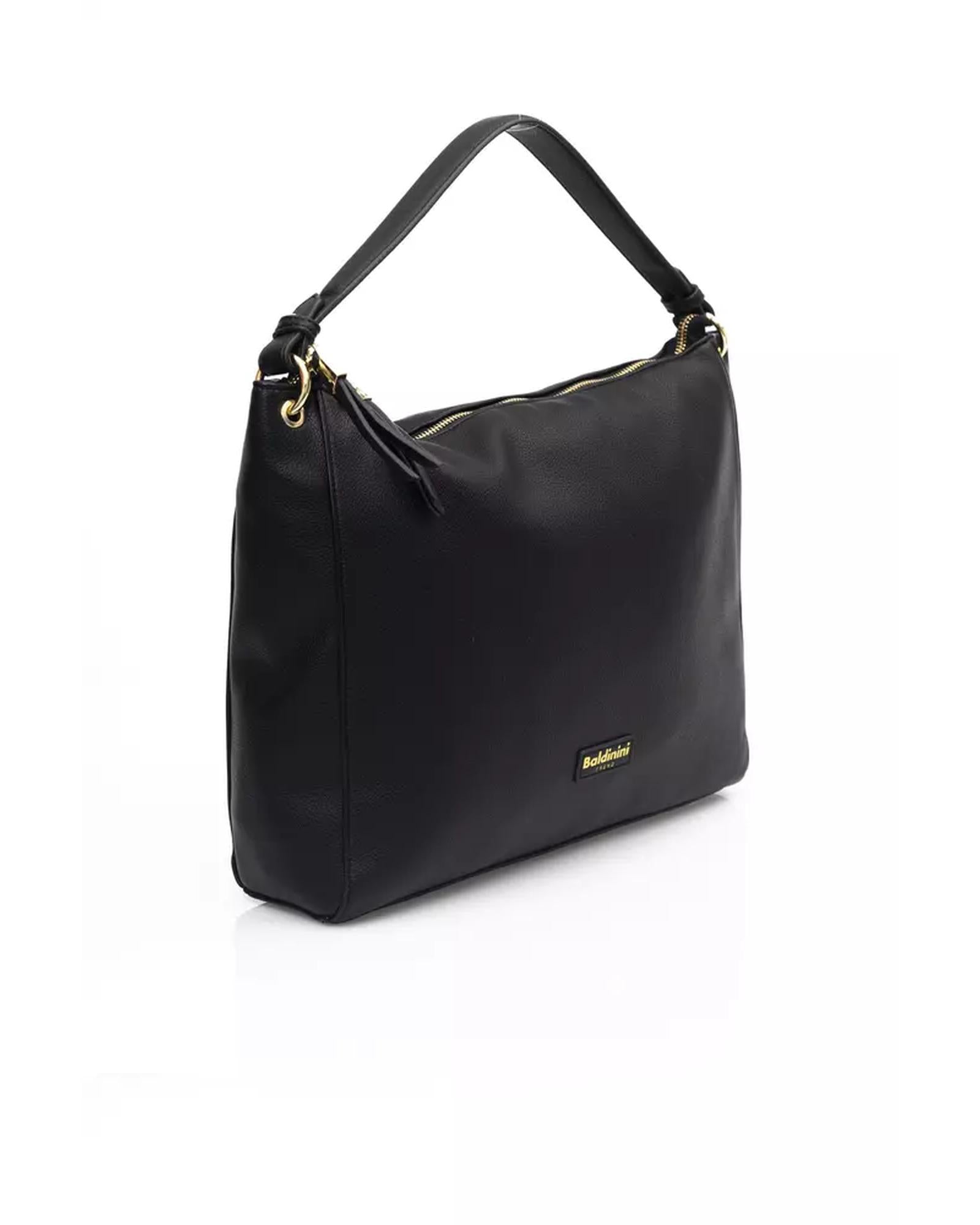 Golden Logo Shoulder Bag with Zip Closure and Internal Compartments One Size Women