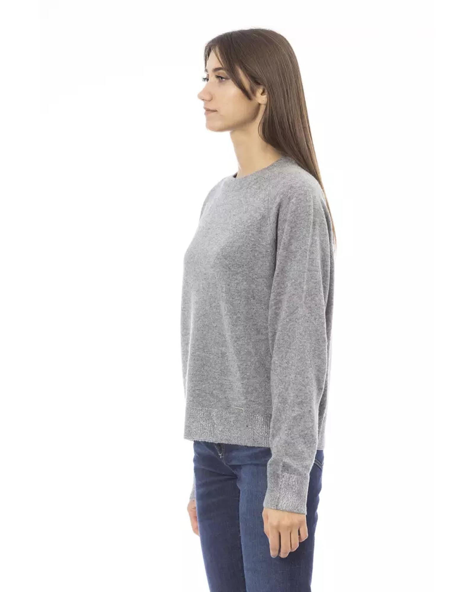 Metal Monogram Crew Neck Sweater with Ribbed Details L Women