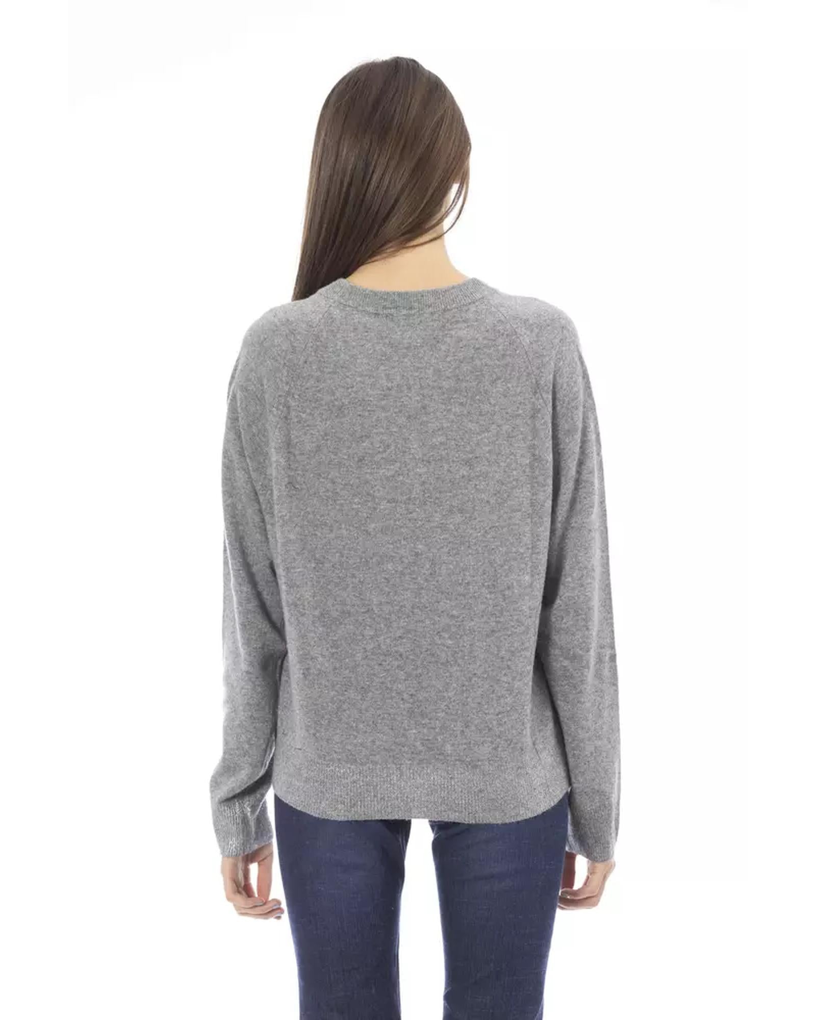 Metal Monogram Crew Neck Sweater with Ribbed Details S Women