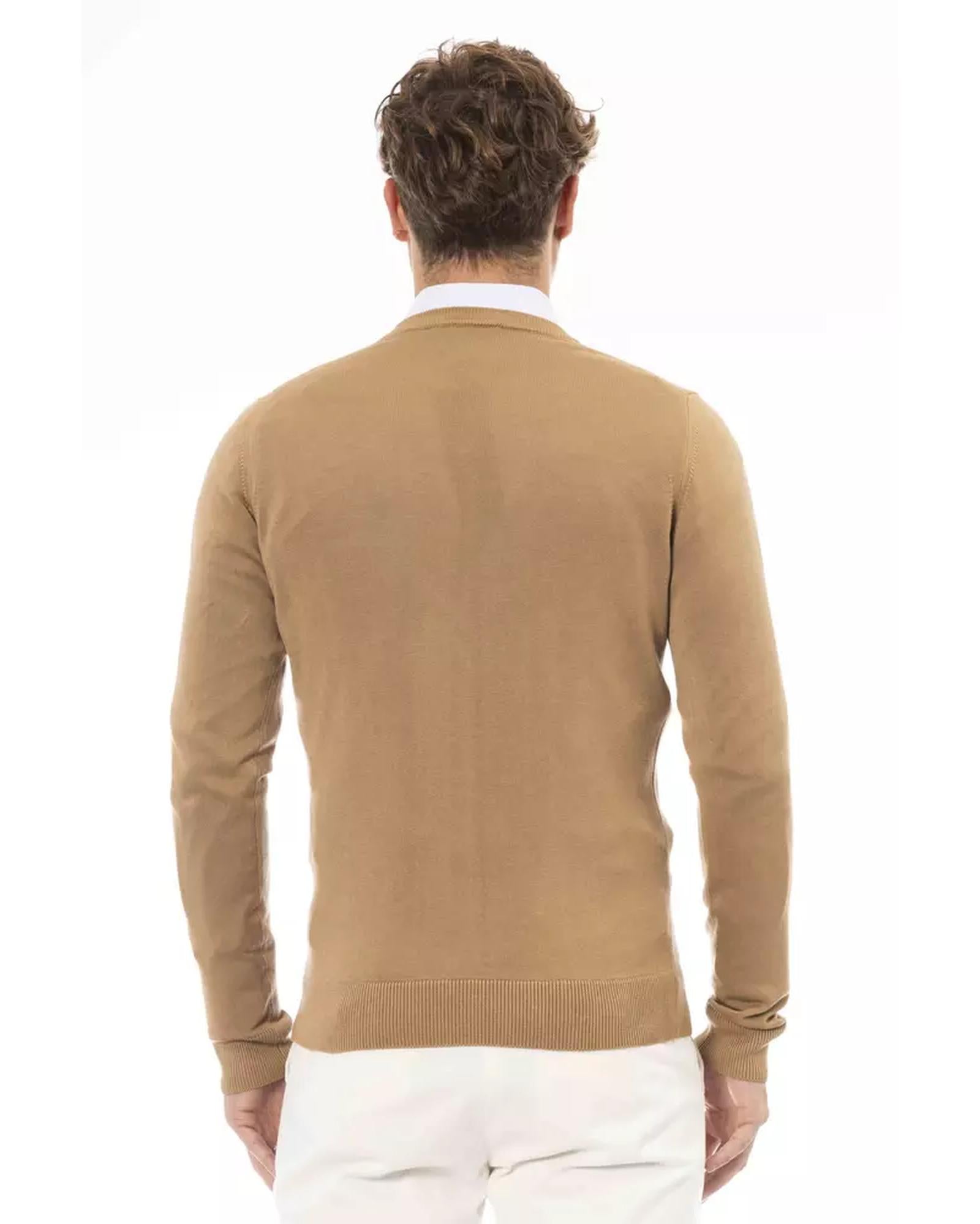 Fine Ribbed Knit V-neck Sweater with Long Sleeves 54 IT Men