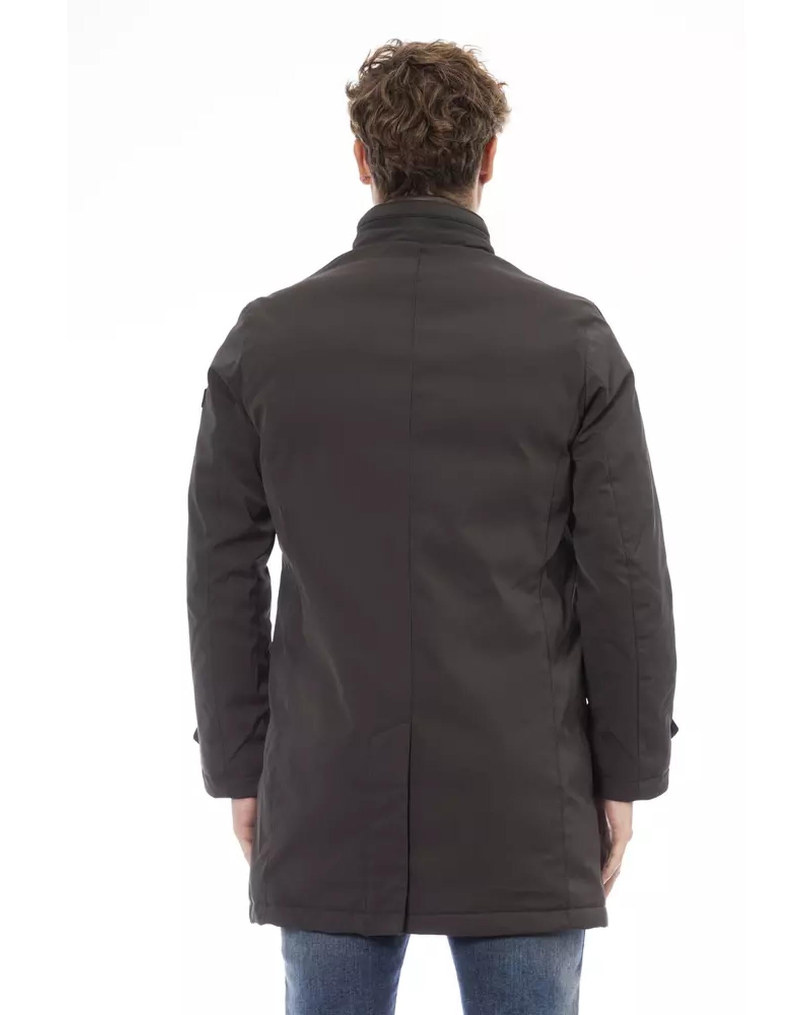 Stylish Long Jacket with Welt Pockets and Zip/Button Closure L Men