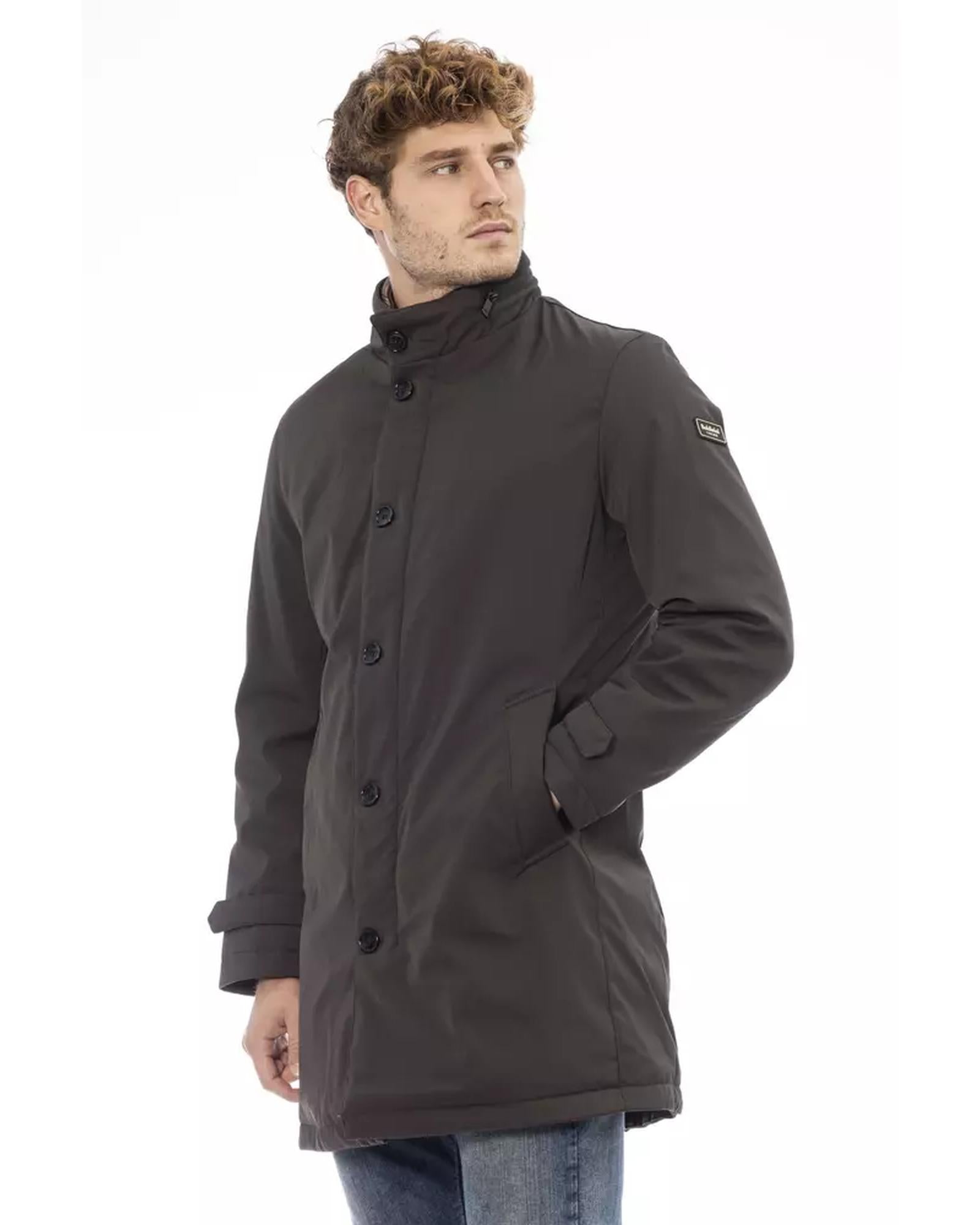 Stylish Long Jacket with Welt Pockets and Zip/Button Closure M Men