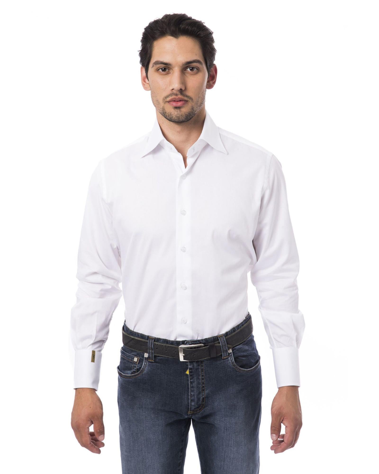 Embroidered Monogram "B" Shirt with Small Leaf Collar 44 IT Men