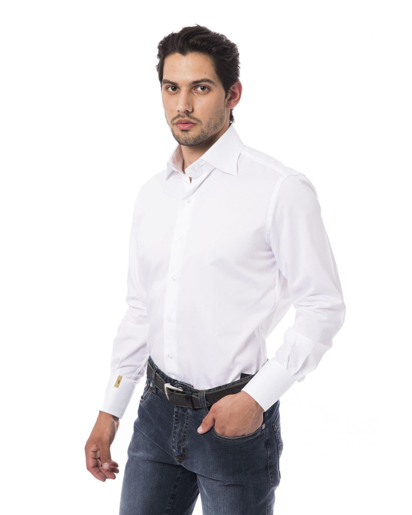 Embroidered Monogram "B" Shirt with Small Leaf Collar 44 IT Men