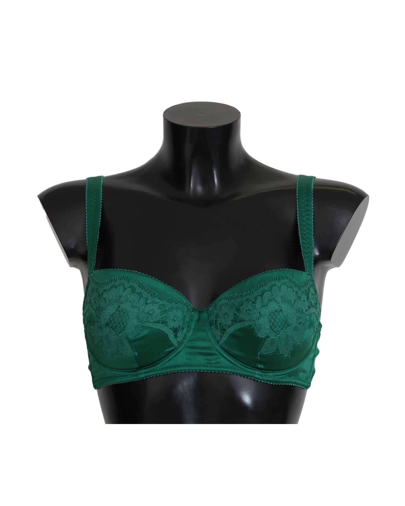 Green Floral Lace Silk Stretch Balconcino Bra by Dolce &amp; Gabbana 2 IT Women