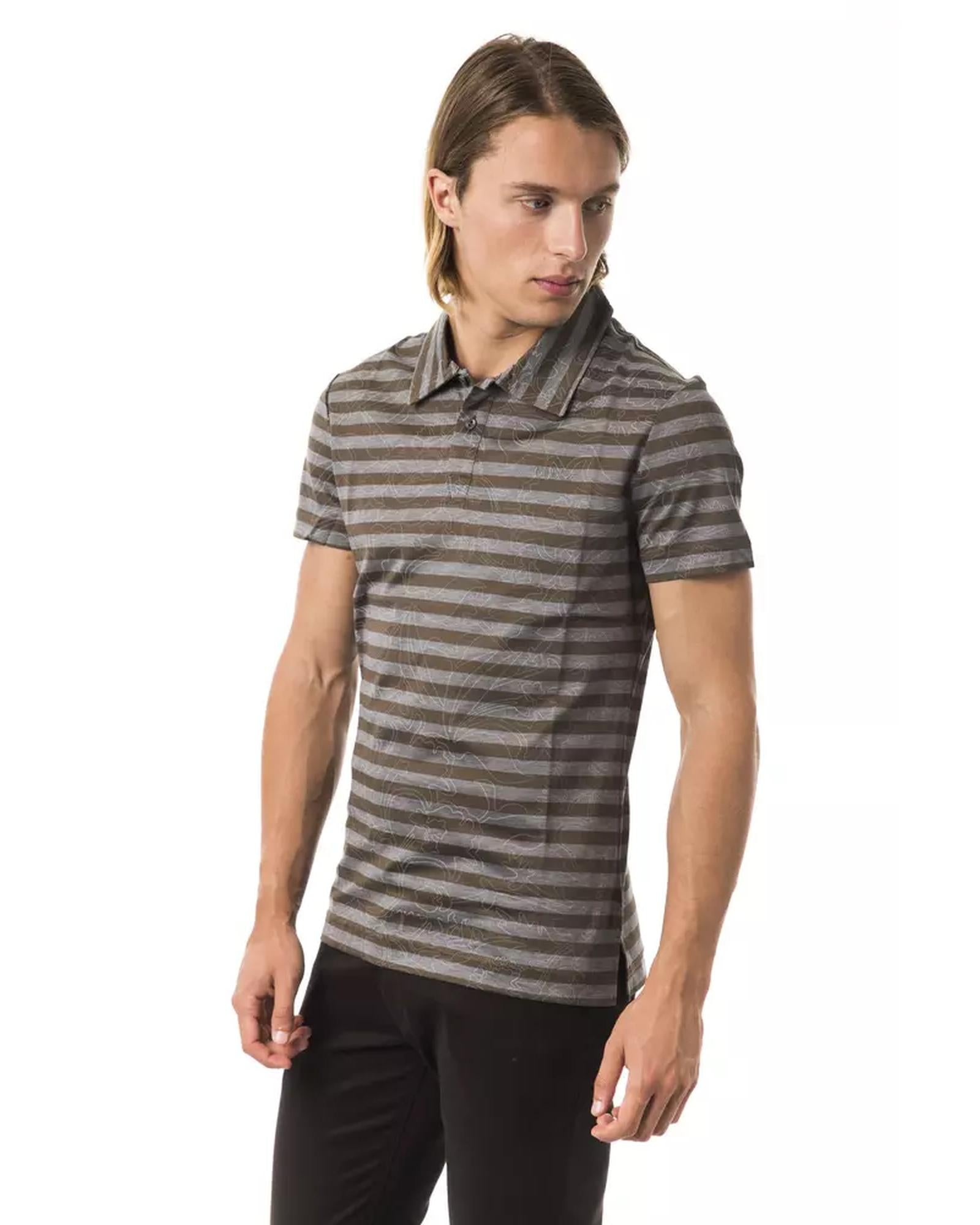 Striped Polo Shirt with Prints M Men