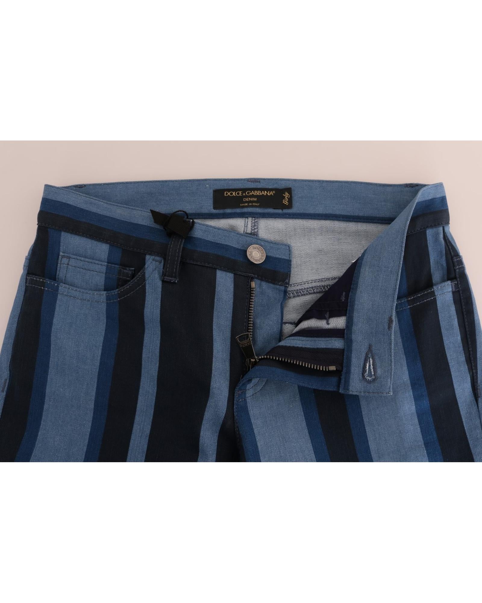 Blue Striped Cotton Stretch Denim Jeans - Dolce &amp; Gabbana 40 IT Women